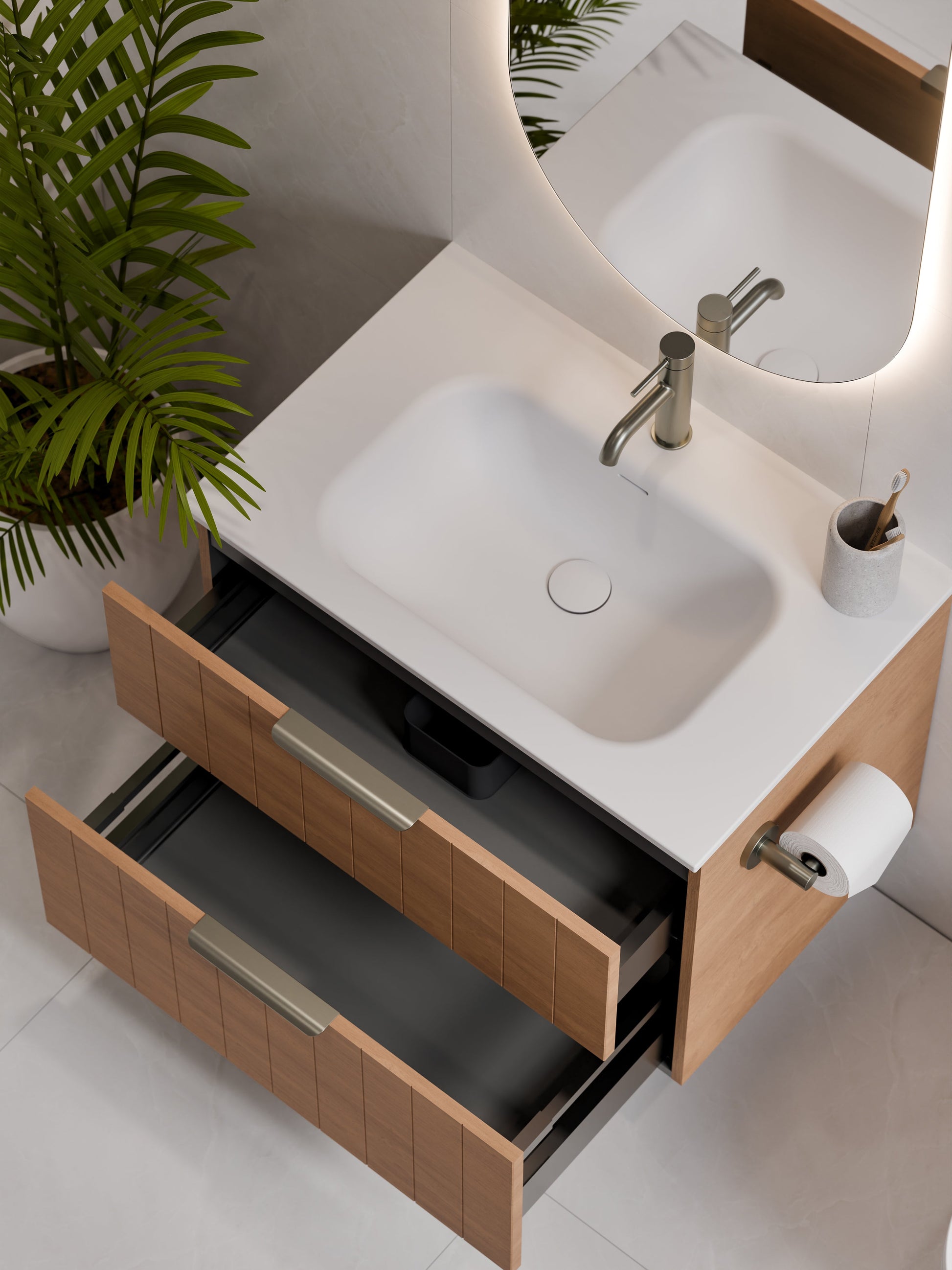 Lineare 750 Vanity | Double Drawer | Navarra Sink | Coastal Front