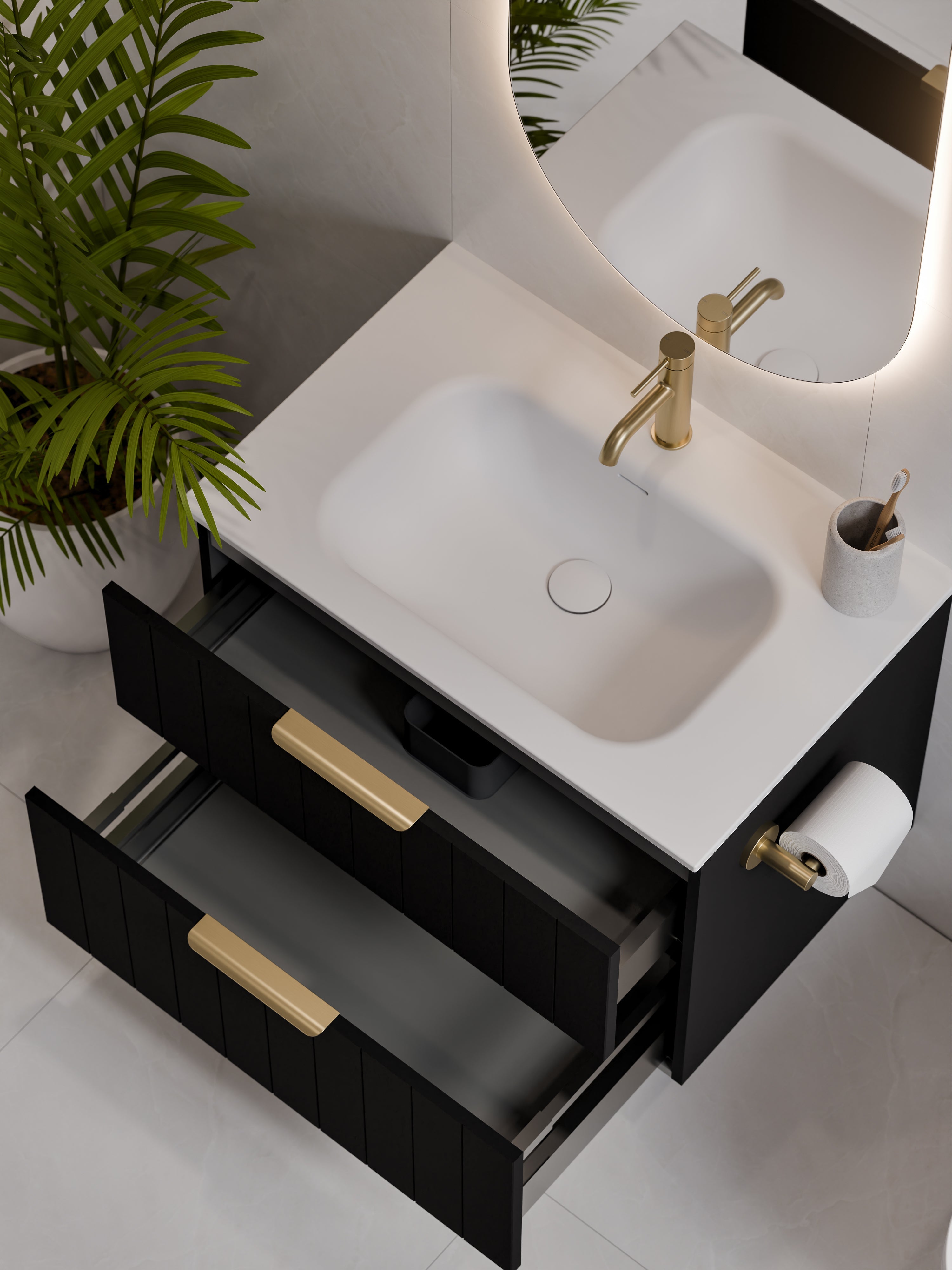 Lineare 750 Vanity | Double Drawer | Navarra Sink | Coastal Front