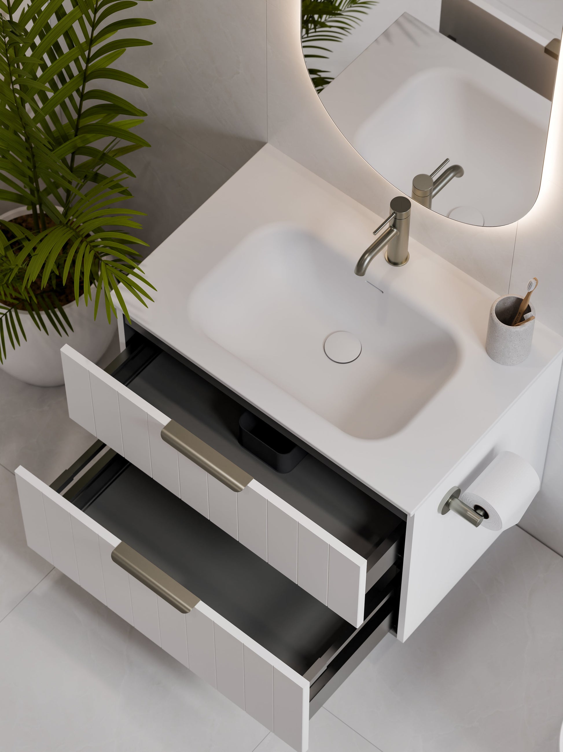 Lineare 750 Vanity | Double Drawer | Navarra Sink | Coastal Front