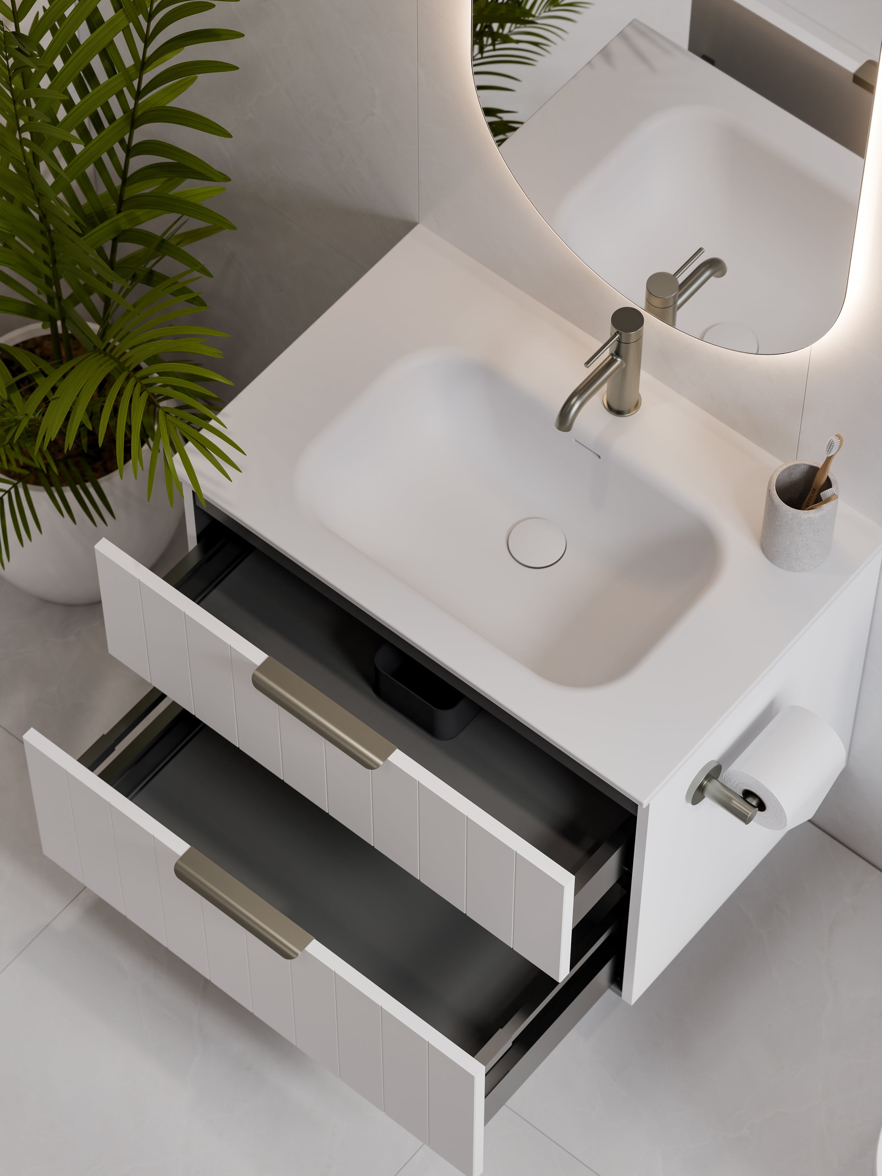 Lineare 750 Vanity | Double Drawer | Navarra Sink | Coastal Front
