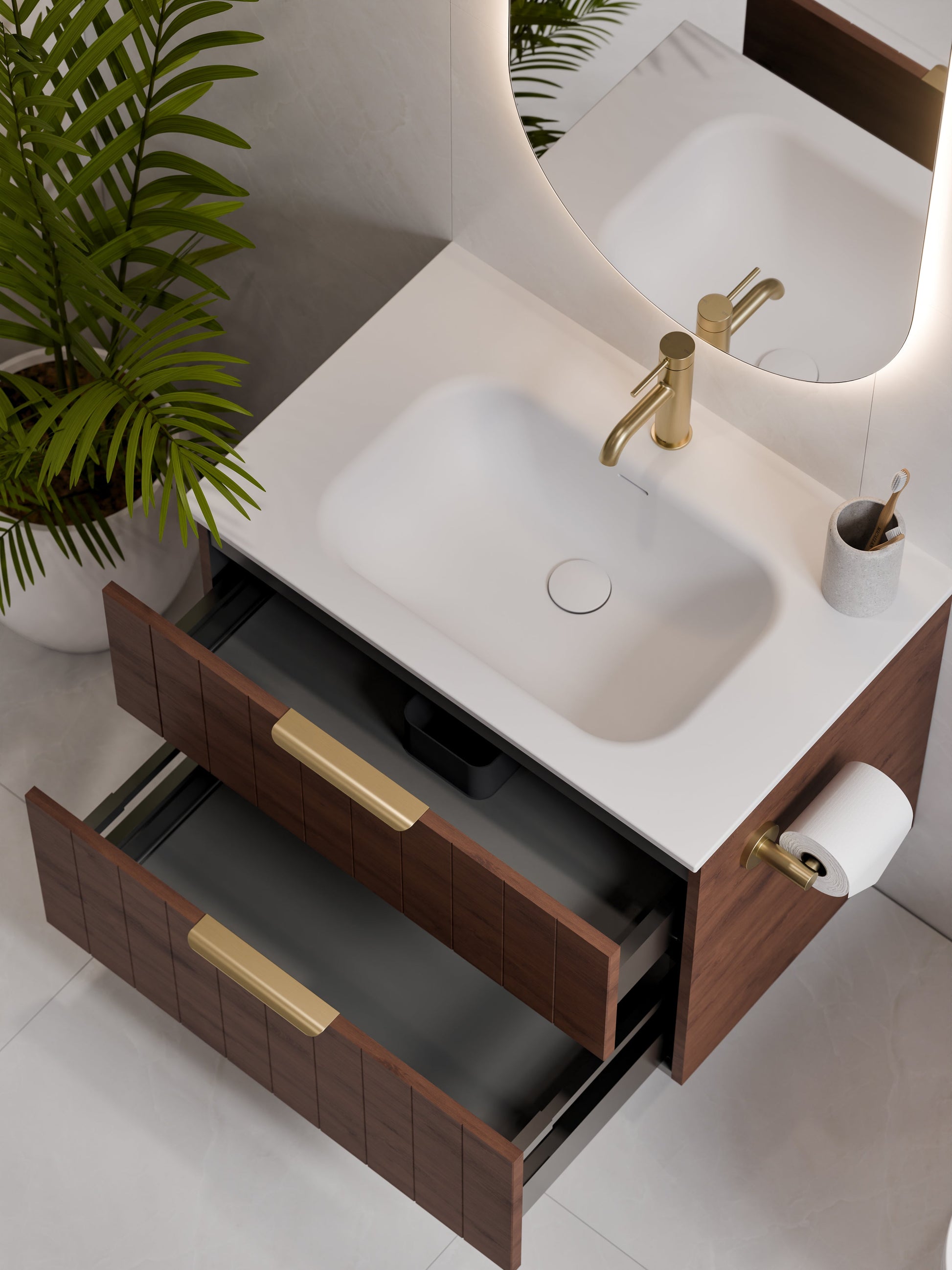 Lineare 750 Vanity | Double Drawer | Navarra Sink | Coastal Front