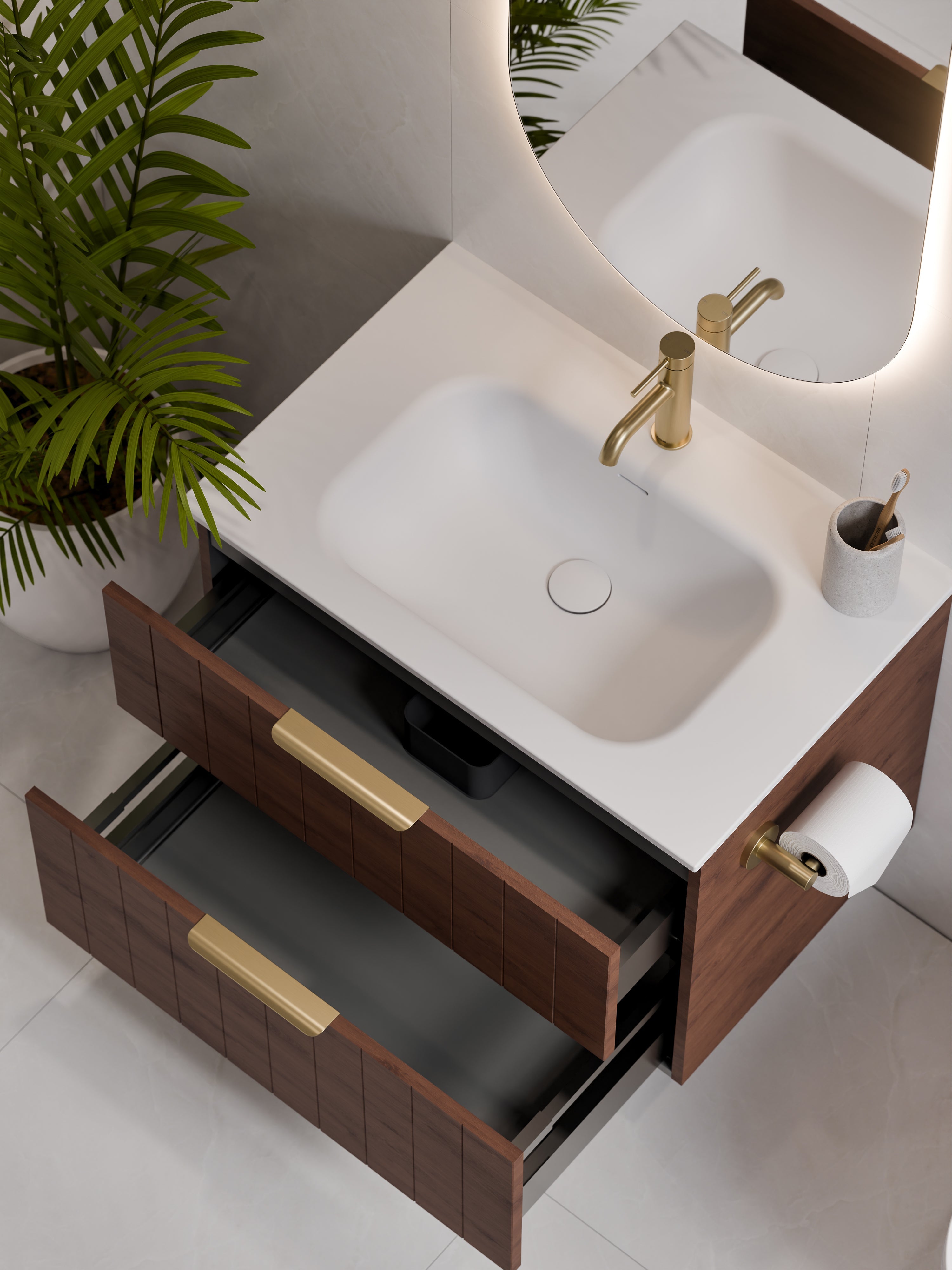 Lineare 750 Vanity | Double Drawer | Navarra Sink | Coastal Front