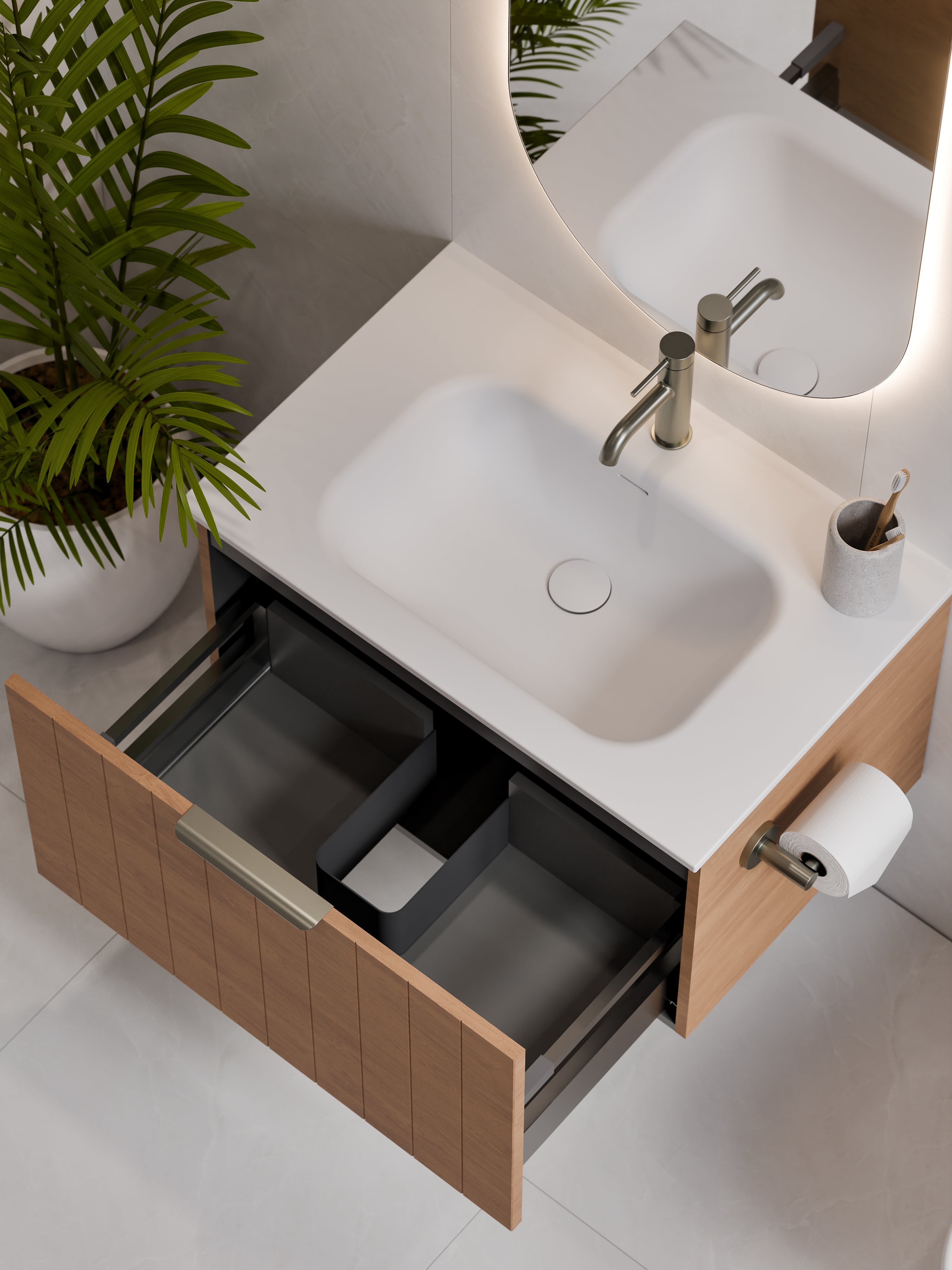 Lineare 750 Vanity | Single Drawer | Navarra Sink | Coastal Front