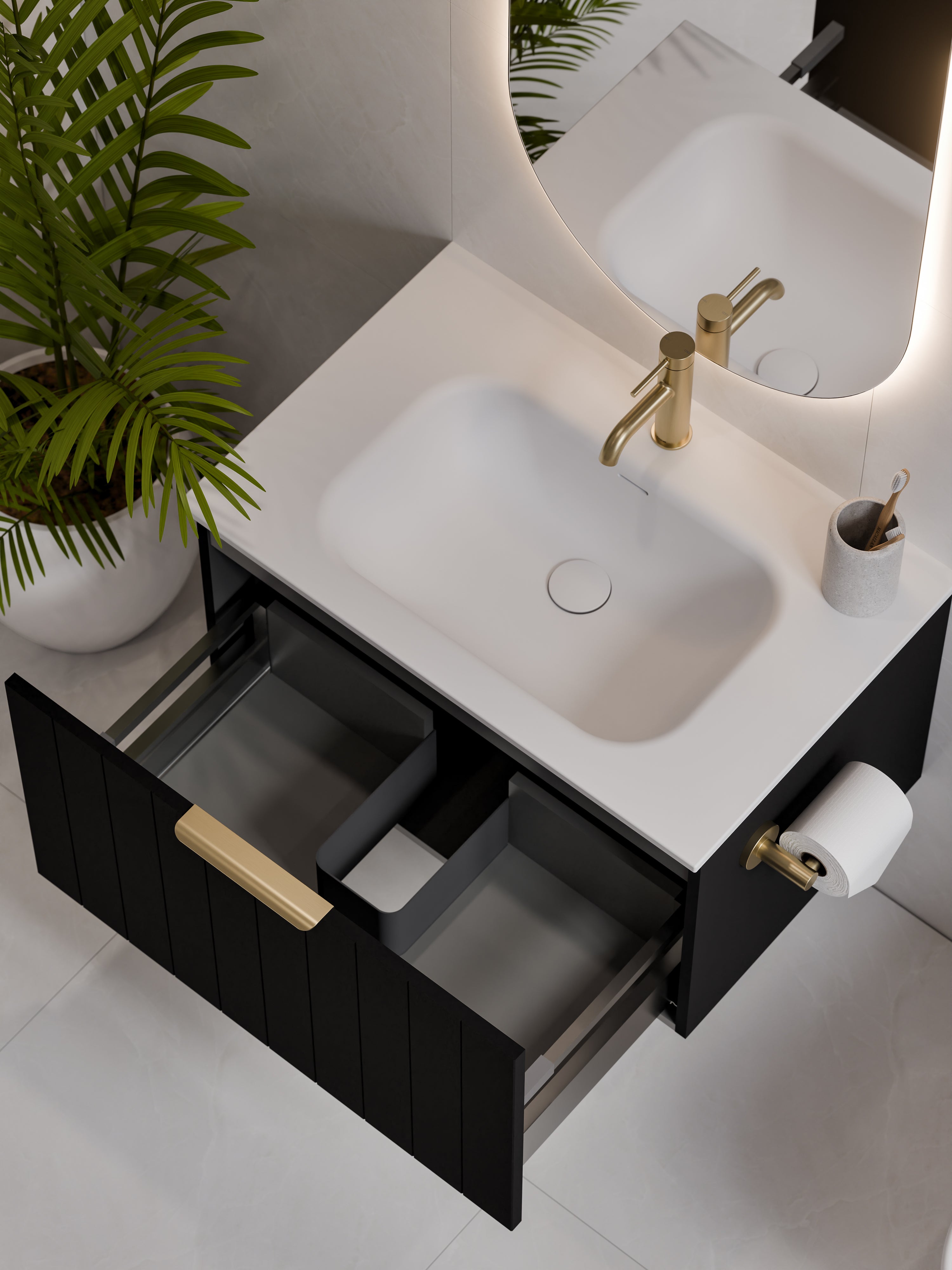 Lineare 750 Vanity | Single Drawer | Navarra Sink | Coastal Front