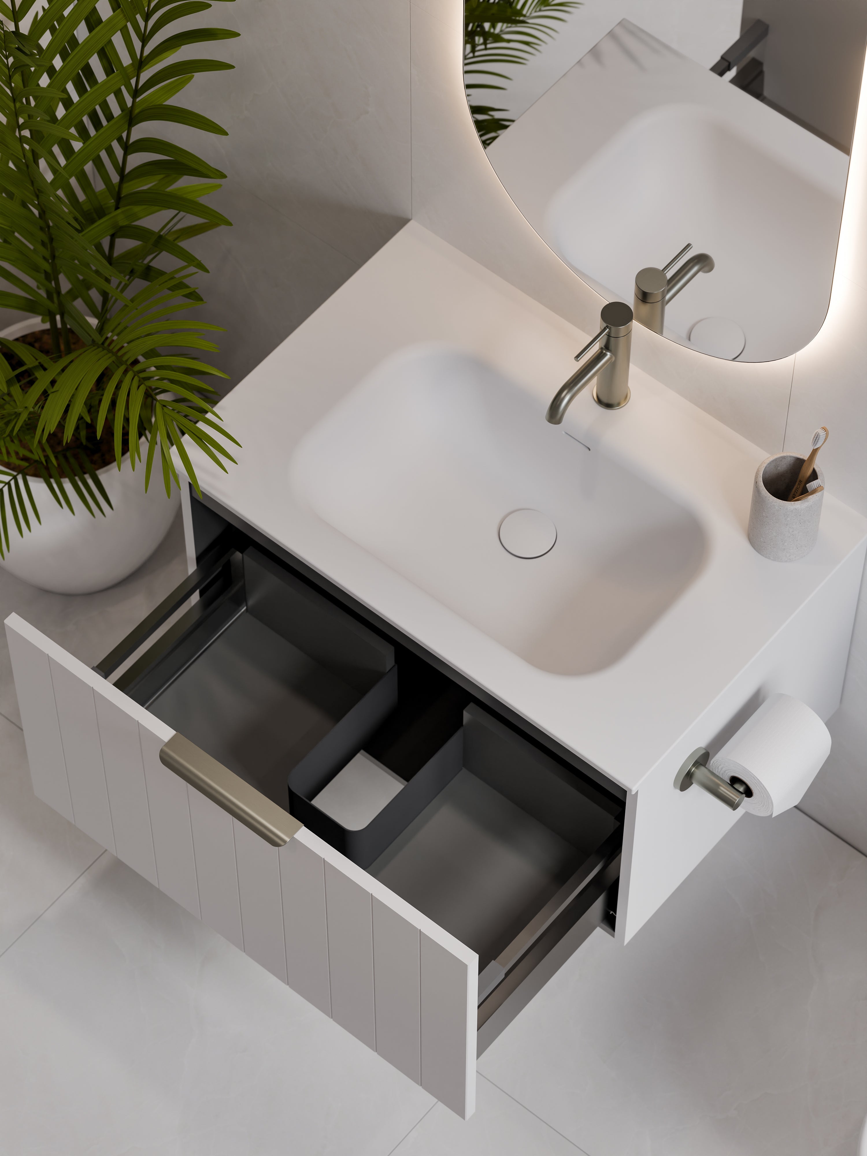 Lineare 750 Vanity | Single Drawer | Navarra Sink | Coastal Front