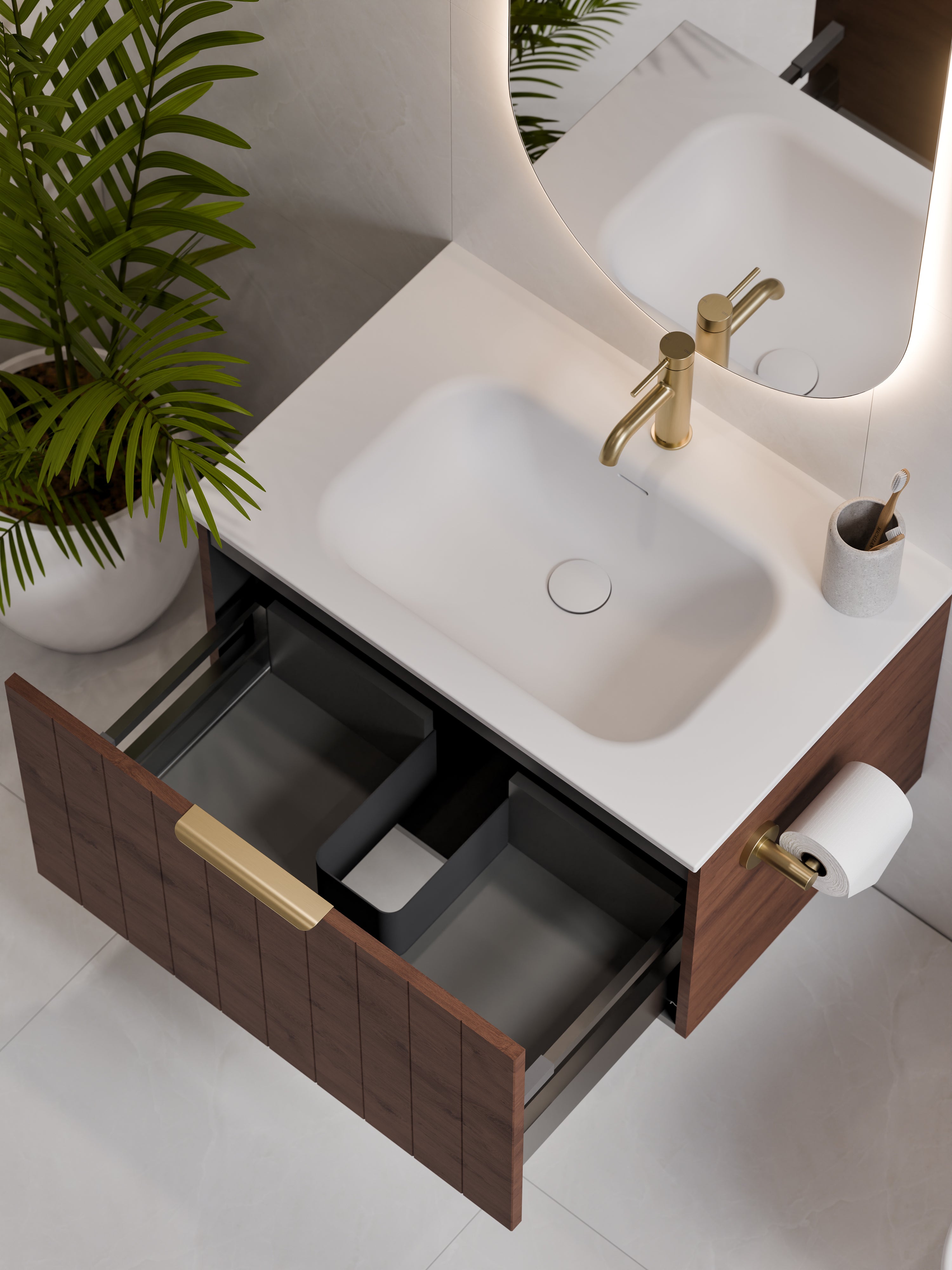 Lineare 750 Vanity | Single Drawer | Navarra Sink | Coastal Front