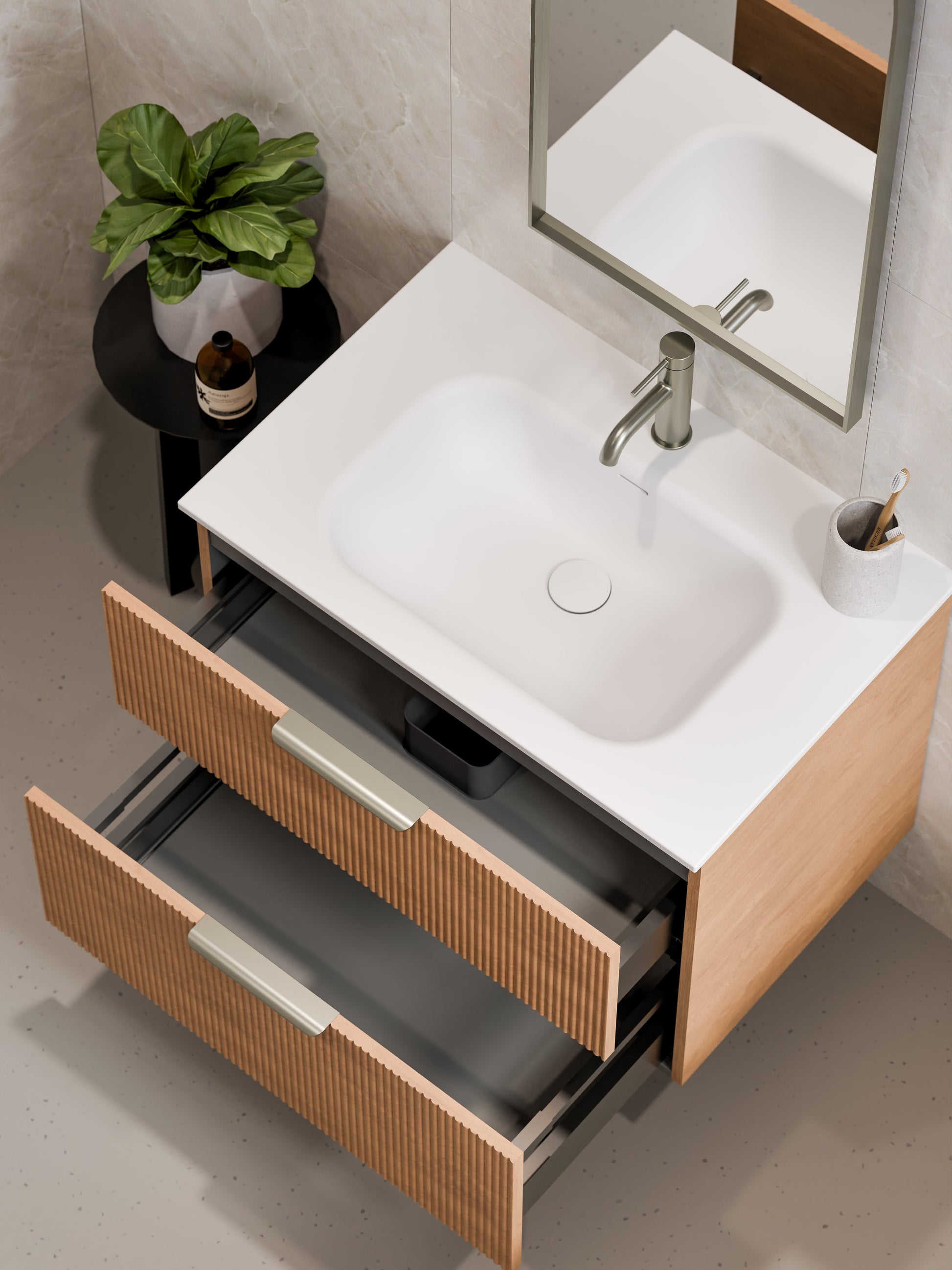 Lineare 750 Vanity | Double Drawer | Navarra Sink | Pillar Front