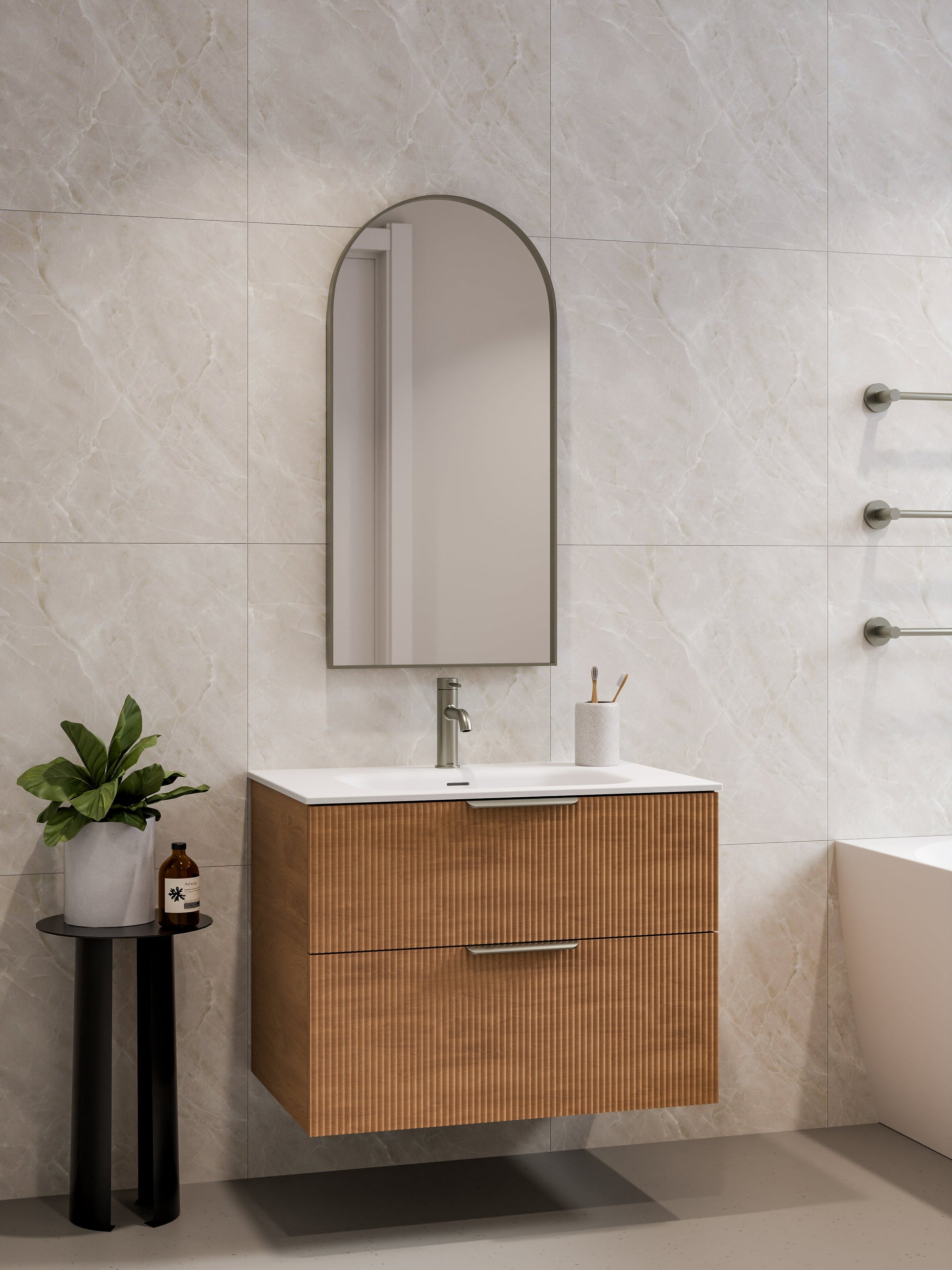 Lineare 750 Vanity | Double Drawer | Navarra Sink | Pillar Front