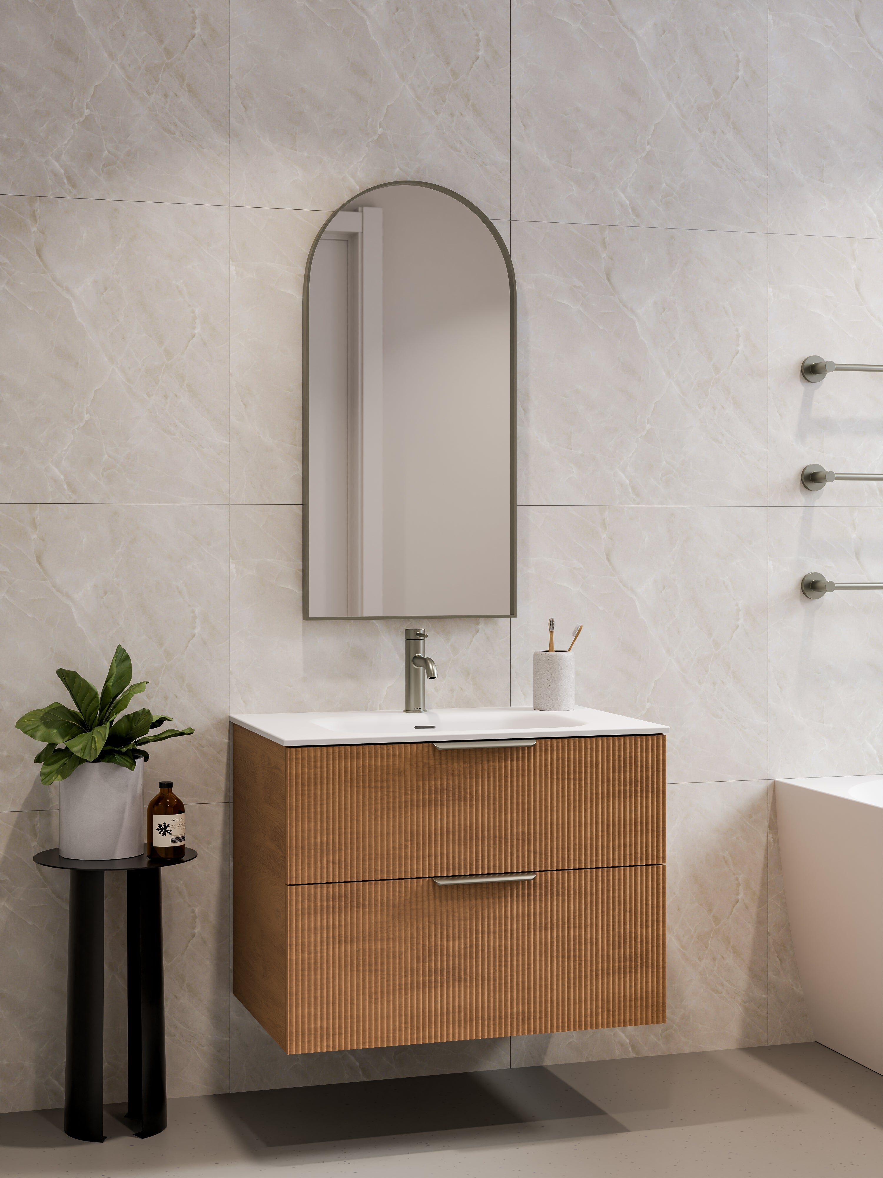 Lineare 750 Vanity | Double Drawer | Navarra Sink | Pillar Front