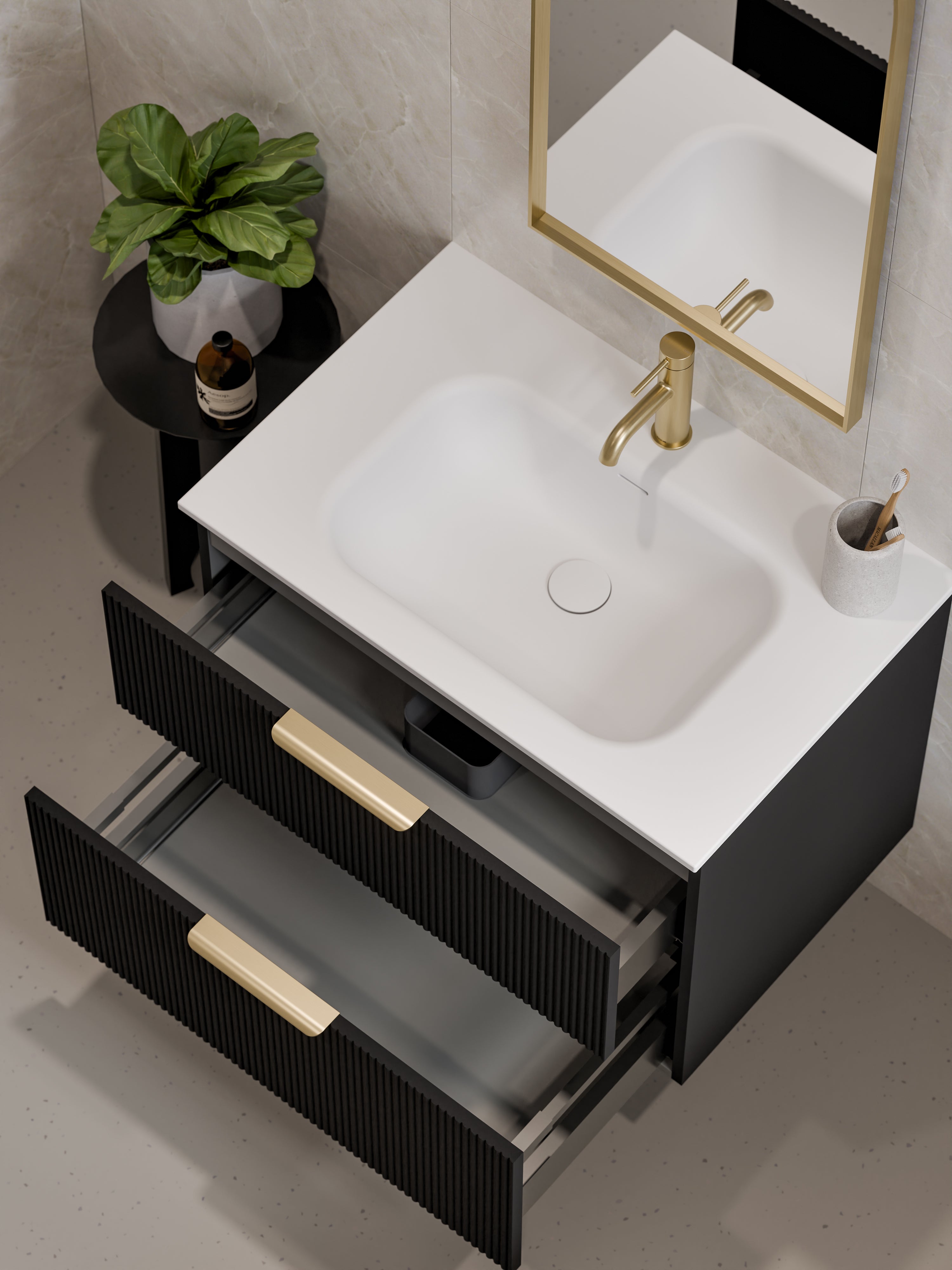 Lineare 750 Vanity | Double Drawer | Navarra Sink | Pillar Front