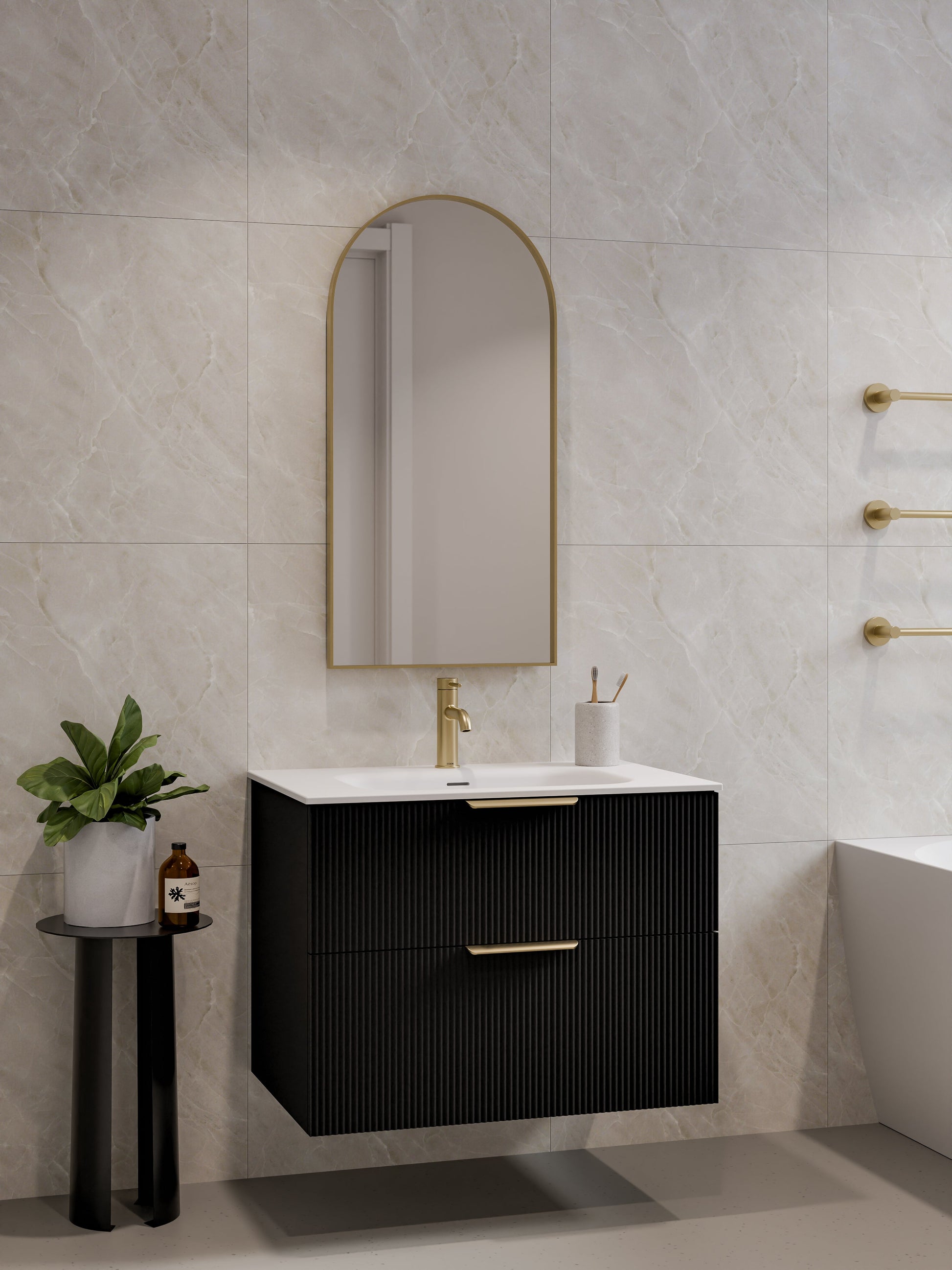 Lineare 750 Vanity | Double Drawer | Navarra Sink | Pillar Front