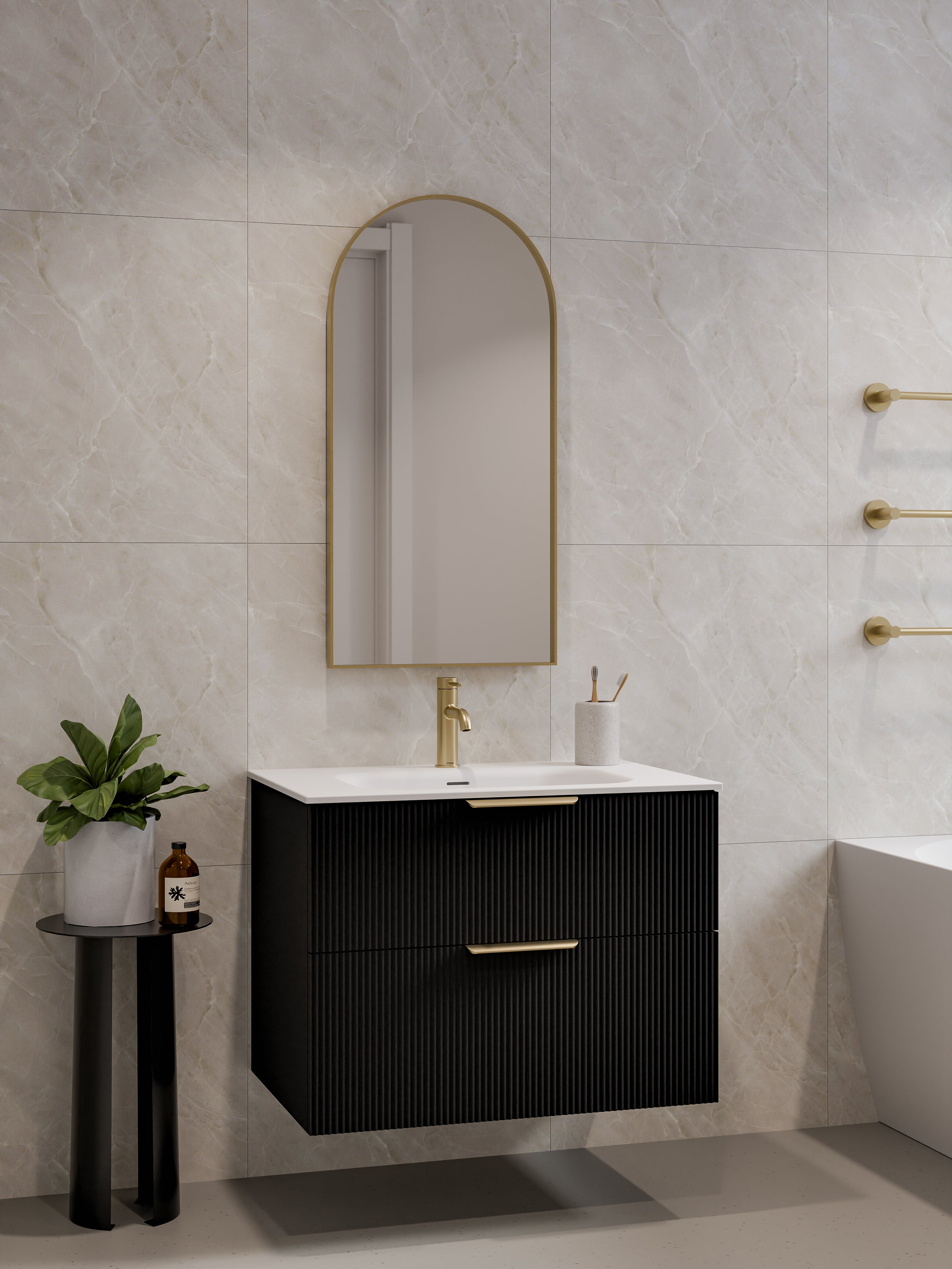 Lineare 750 Vanity | Double Drawer | Navarra Sink | Pillar Front