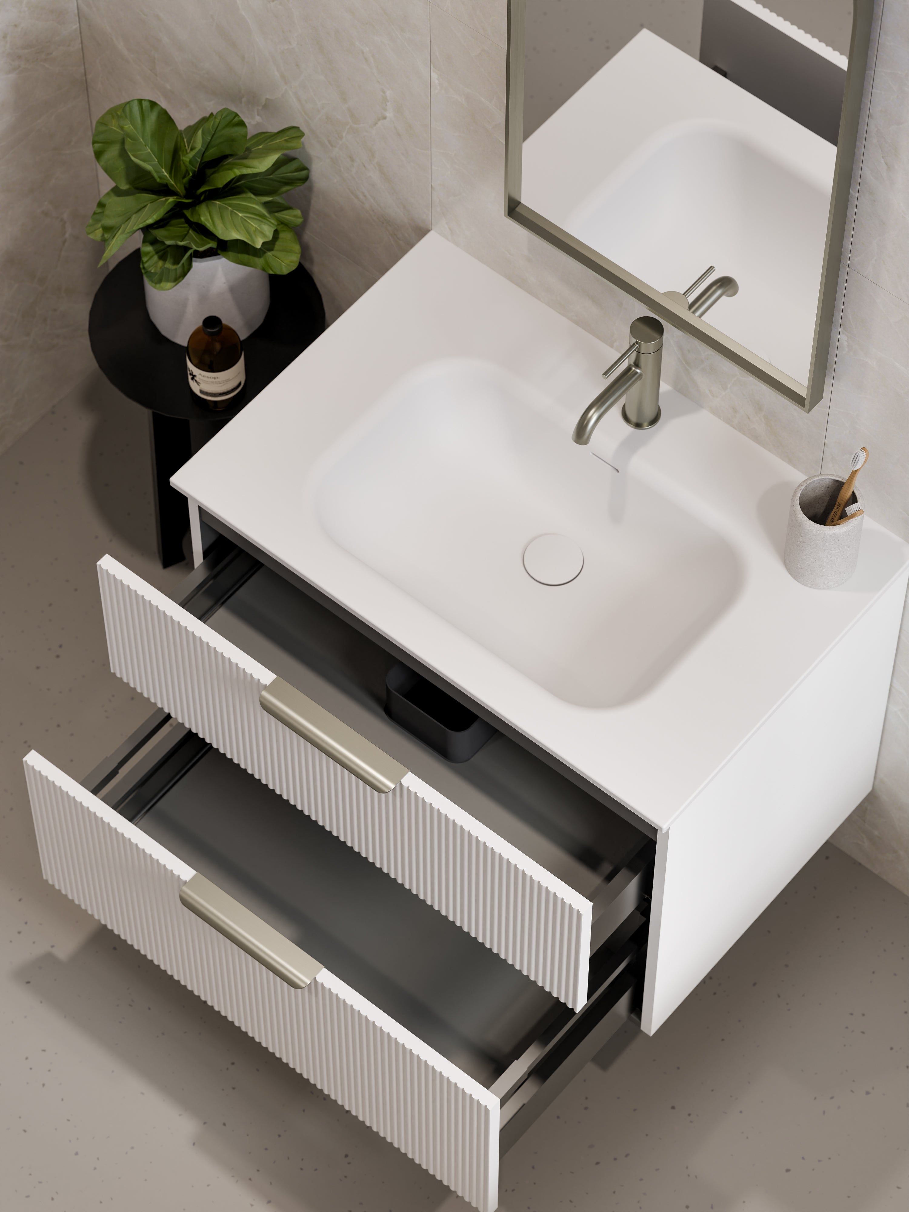 Lineare 750 Vanity | Double Drawer | Navarra Sink | Pillar Front
