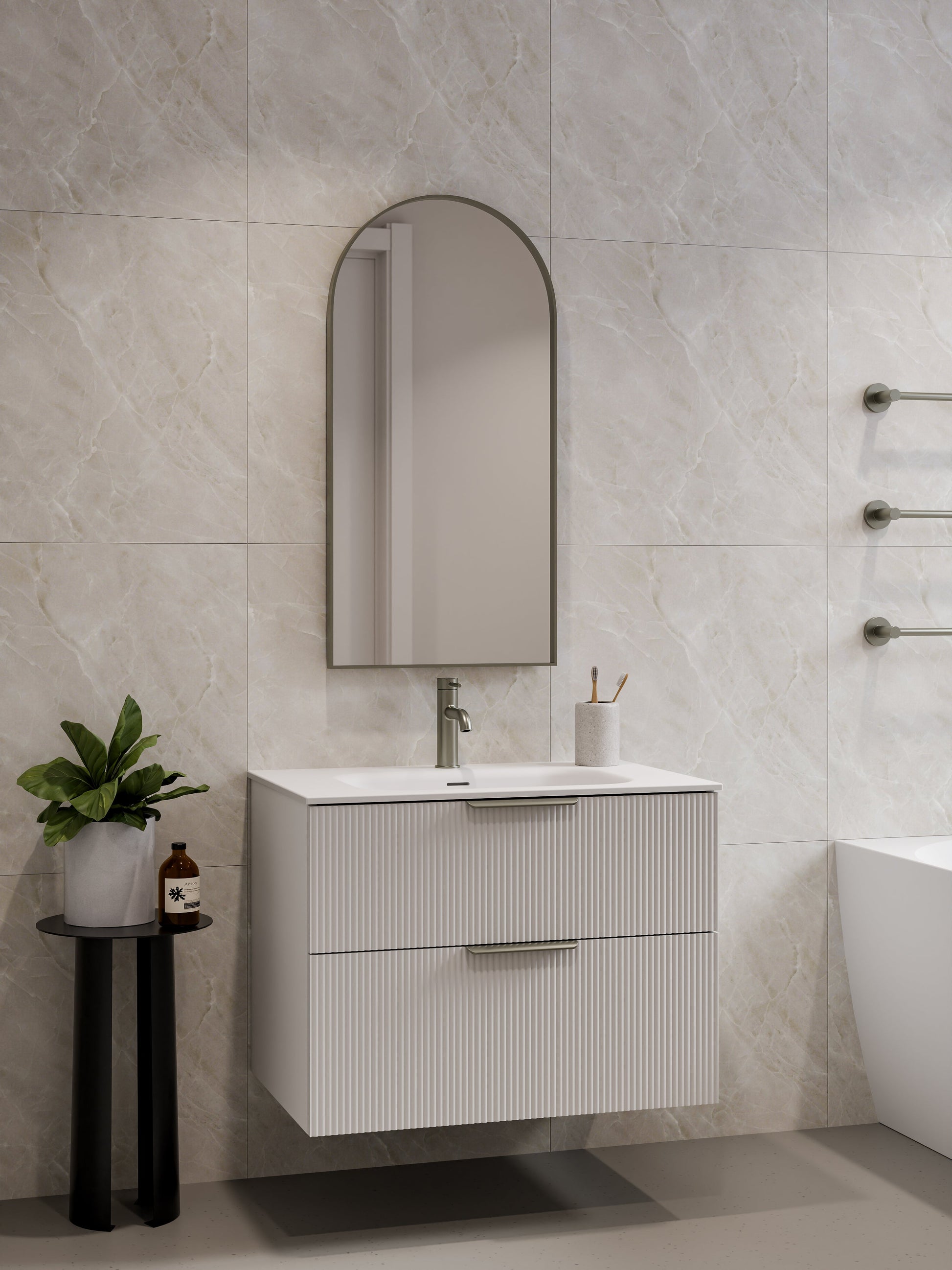 Lineare 750 Vanity | Double Drawer | Navarra Sink | Pillar Front