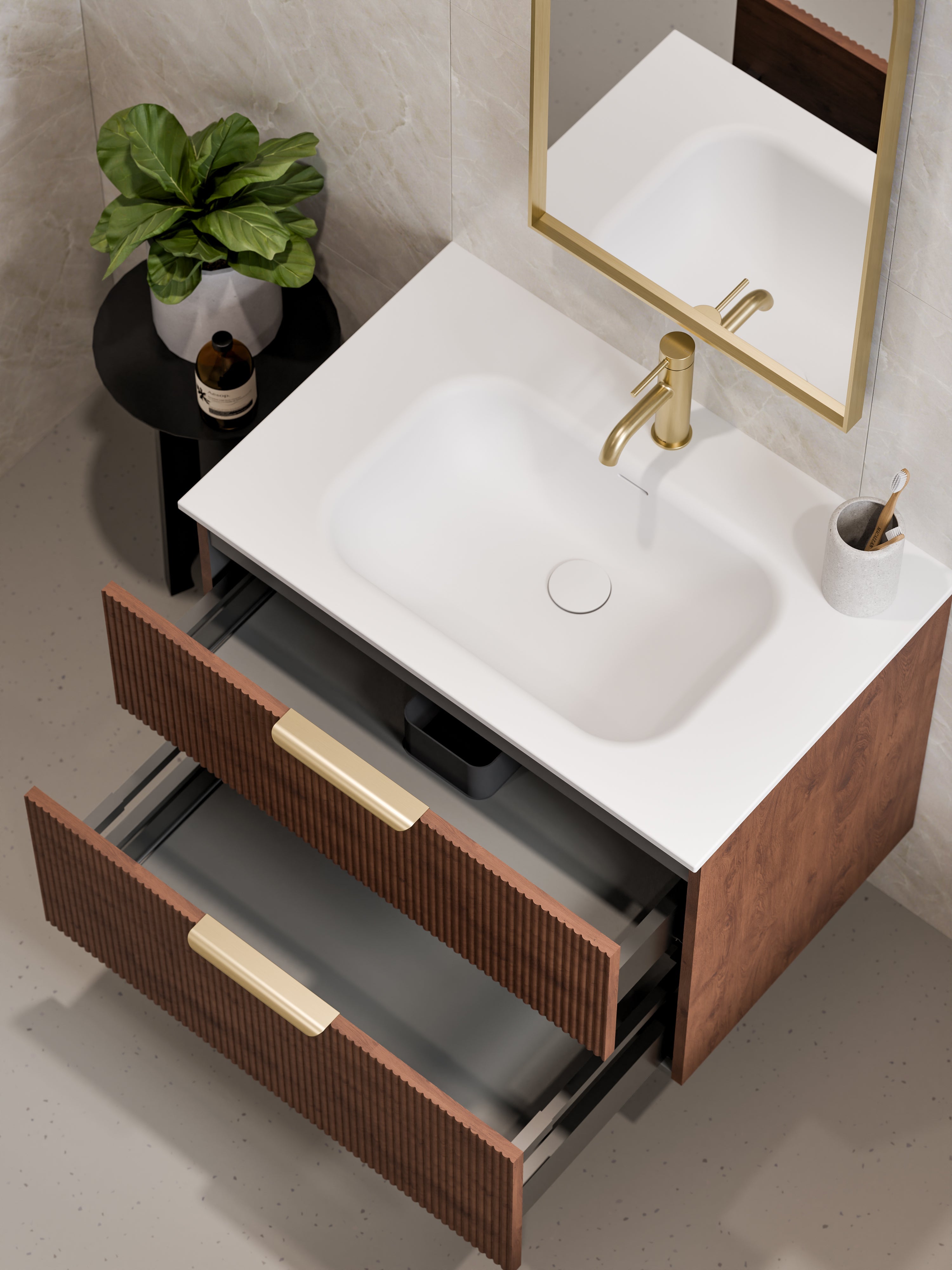 Lineare 750 Vanity | Double Drawer | Navarra Sink | Pillar Front