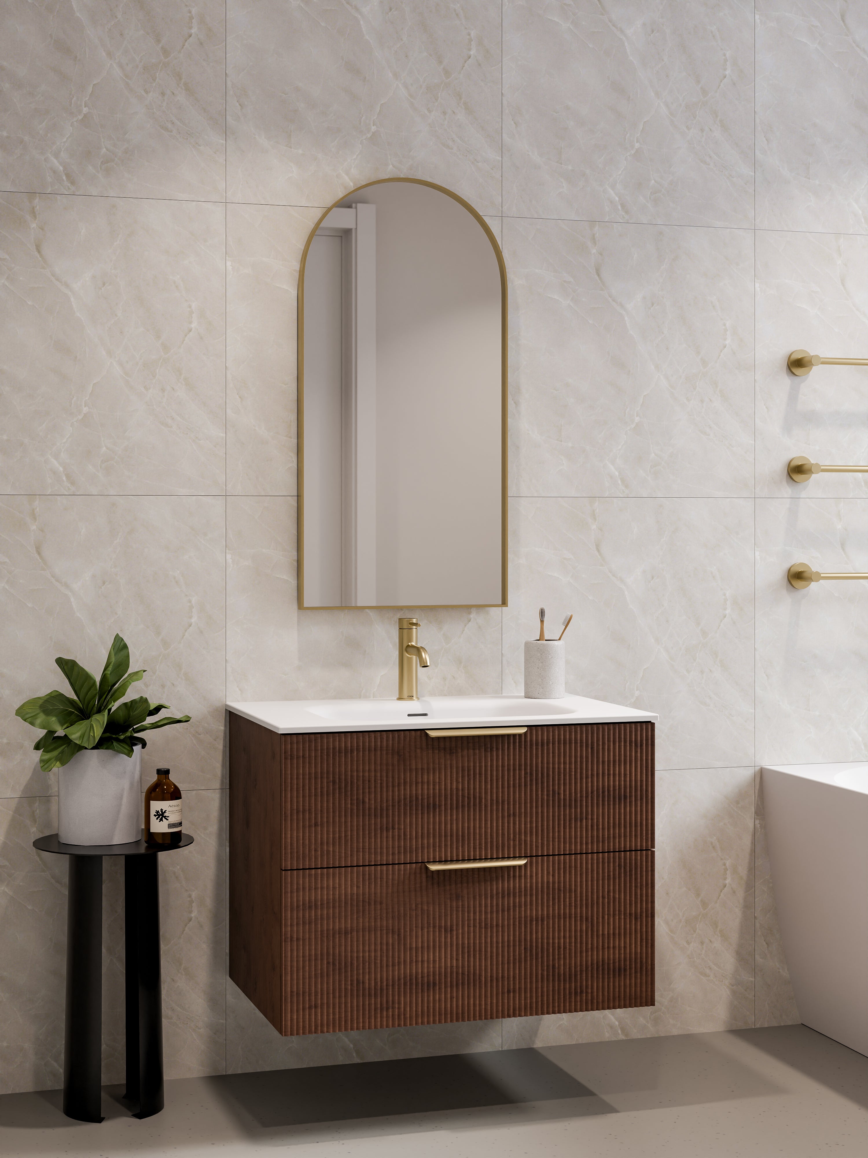 Lineare 750 Vanity | Double Drawer | Navarra Sink | Pillar Front