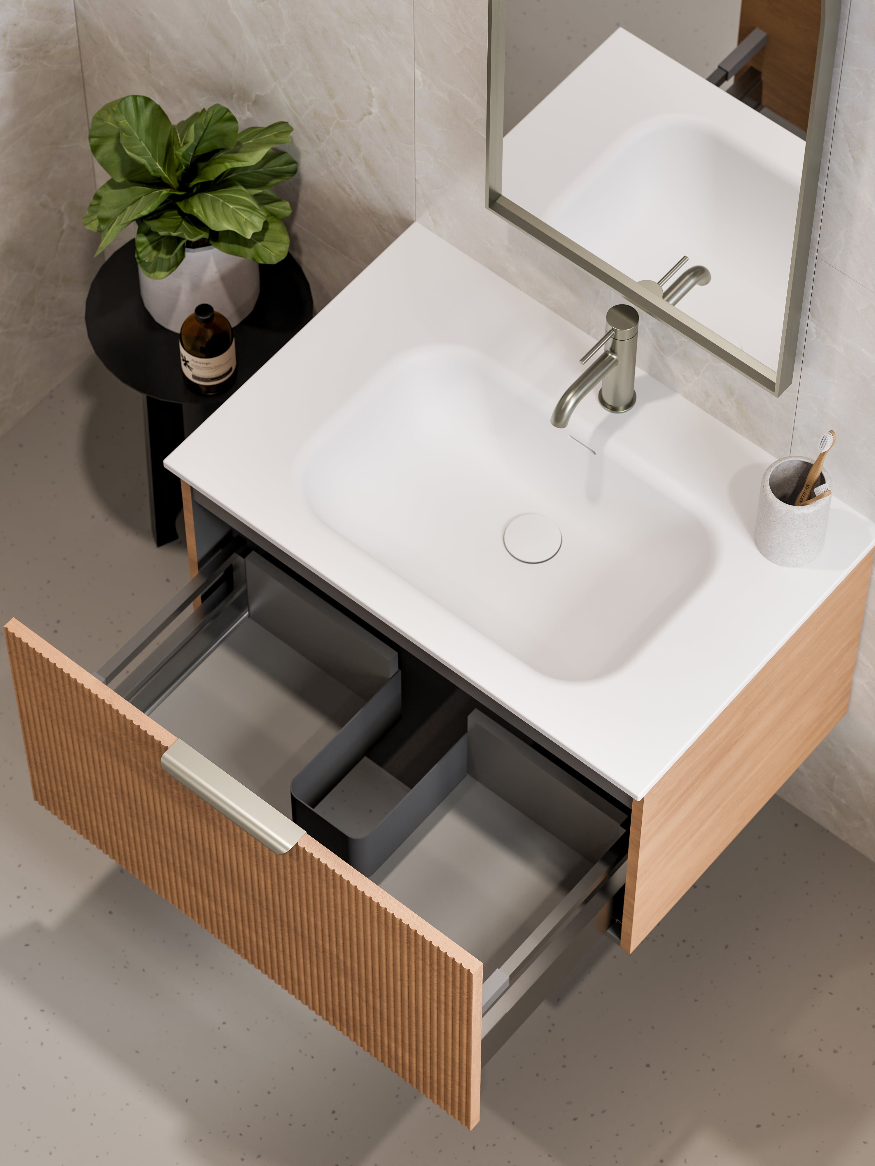 LIneare 750 Vanity | Single Drawer | Navarra Sink | Pillar Front