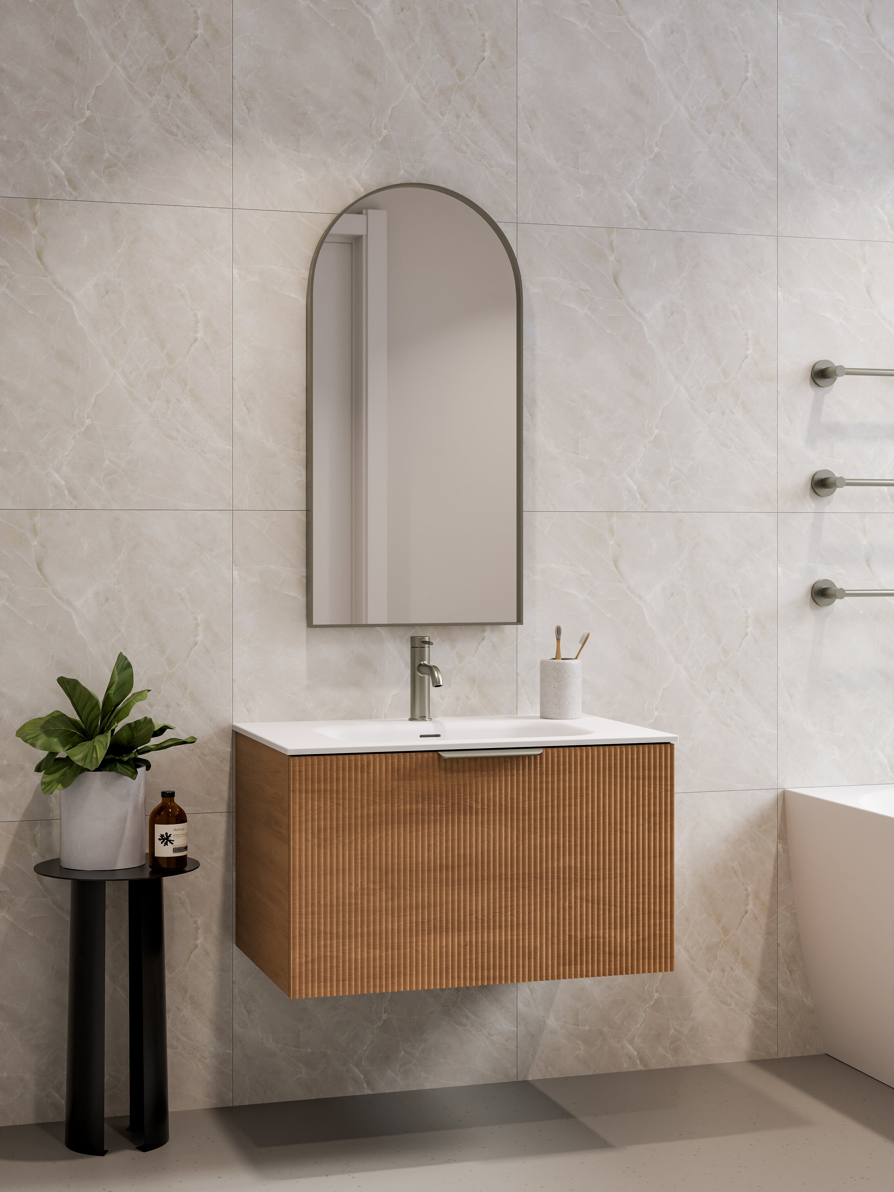 LIneare 750 Vanity | Single Drawer | Navarra Sink | Pillar Front