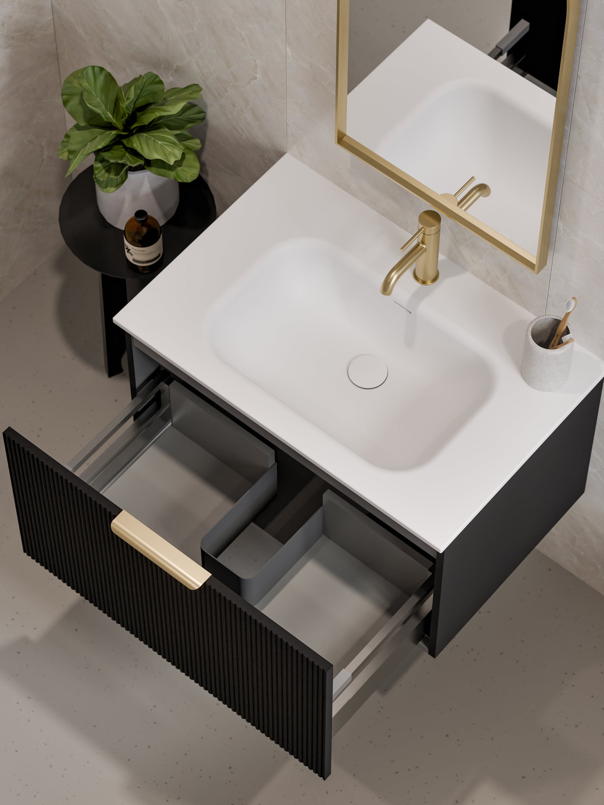 LIneare 750 Vanity | Single Drawer | Navarra Sink | Pillar Front