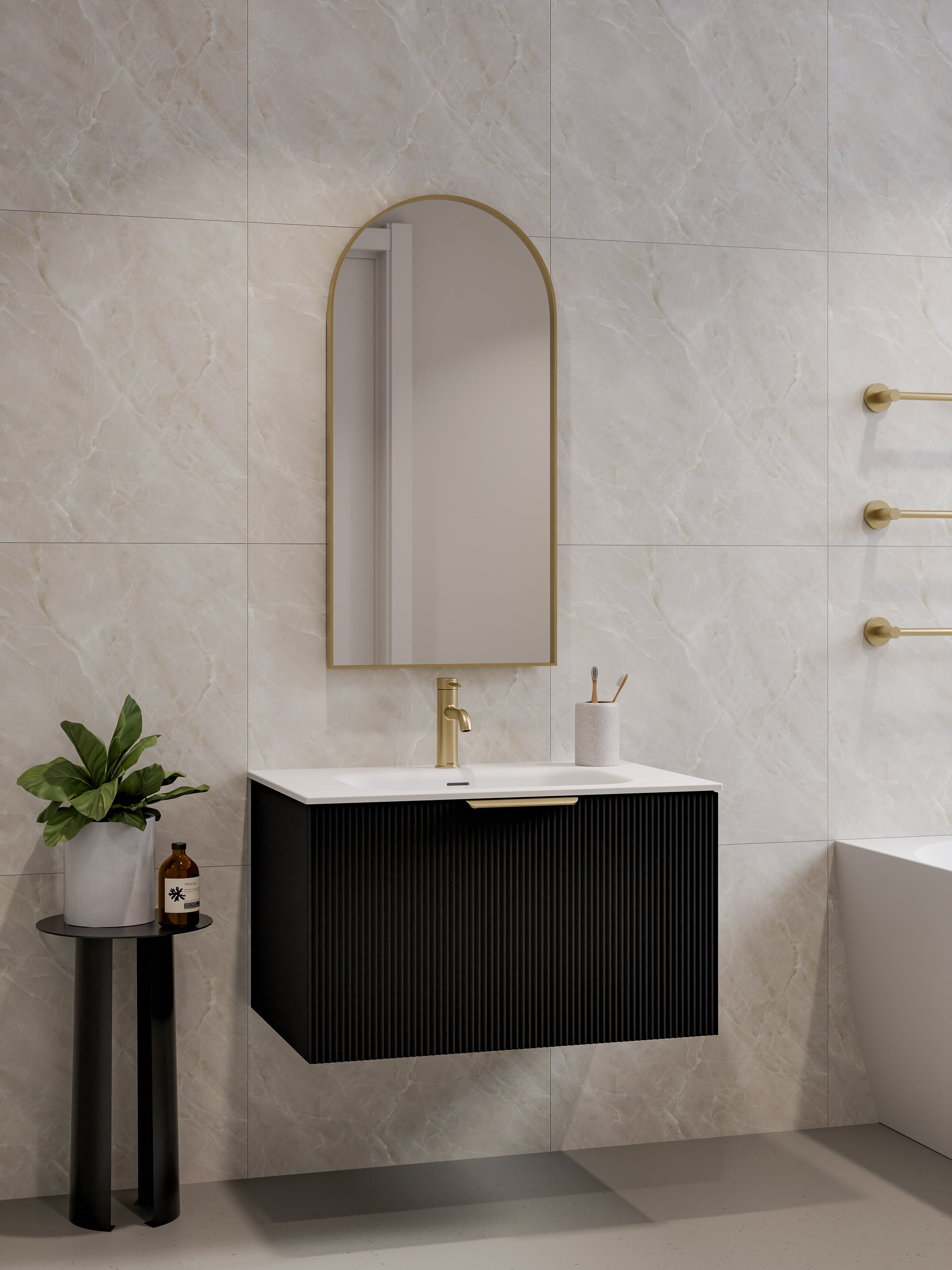 LIneare 750 Vanity | Single Drawer | Navarra Sink | Pillar Front