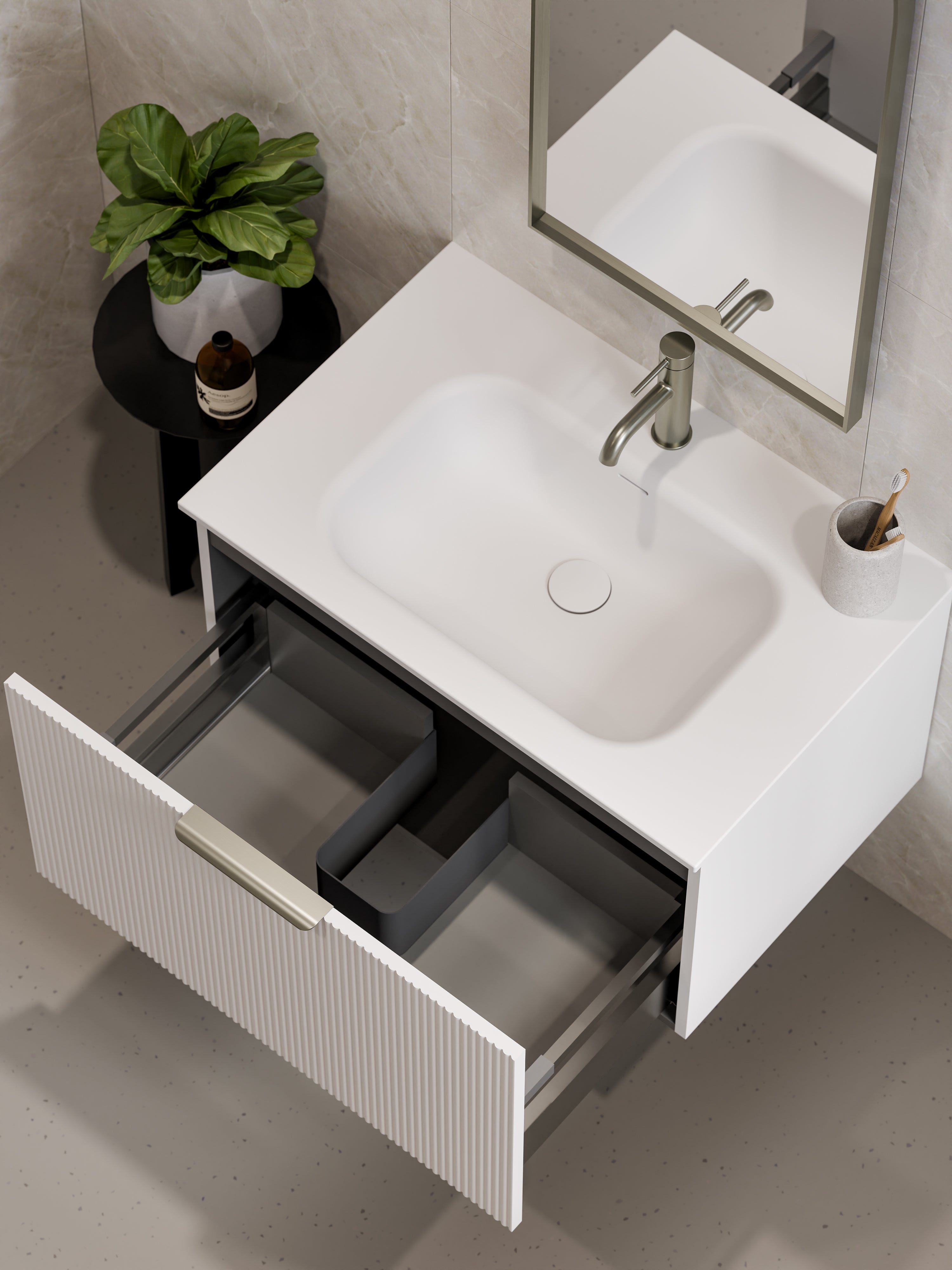 LIneare 750 Vanity | Single Drawer | Navarra Sink | Pillar Front