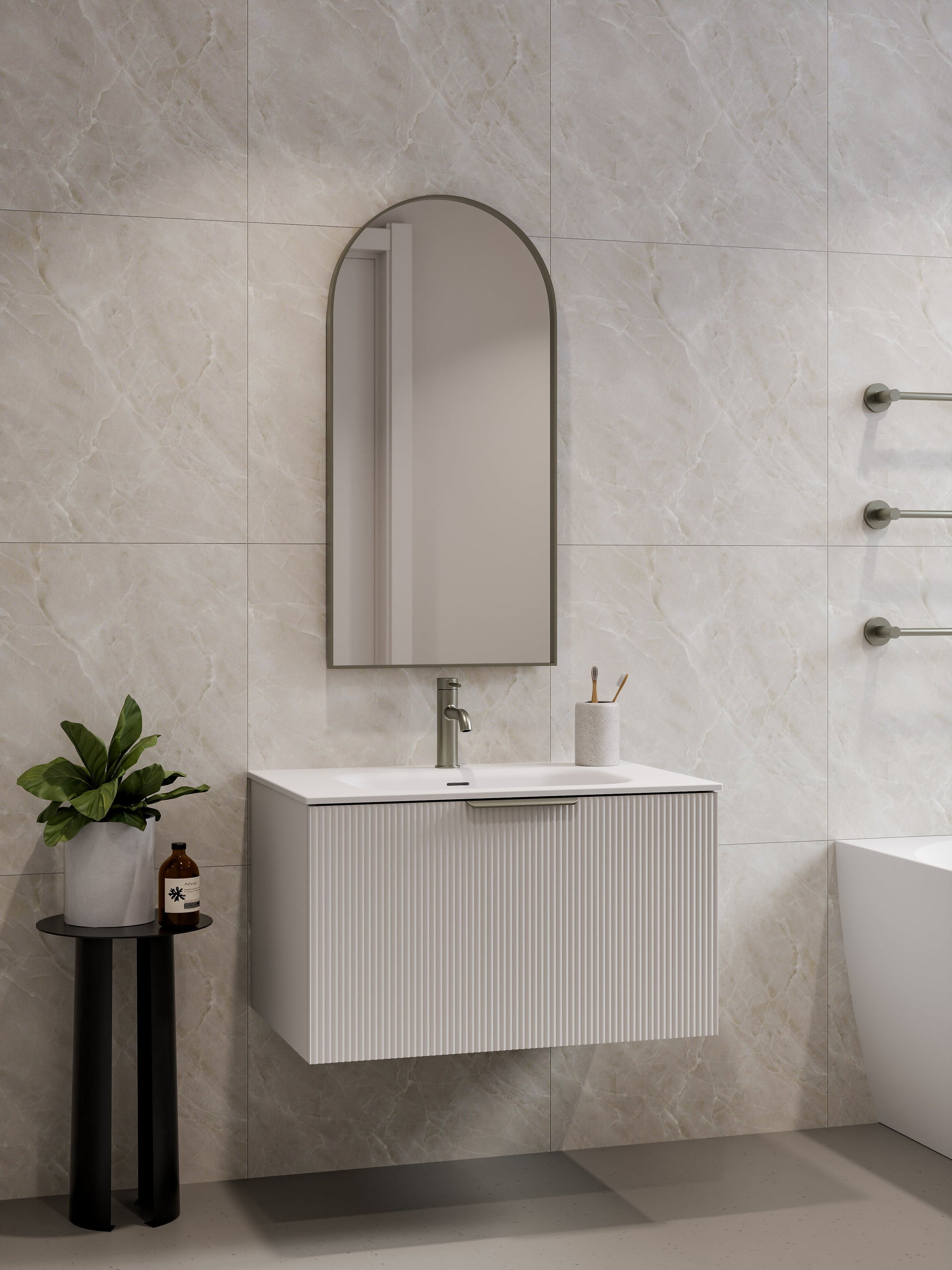 LIneare 750 Vanity | Single Drawer | Navarra Sink | Pillar Front
