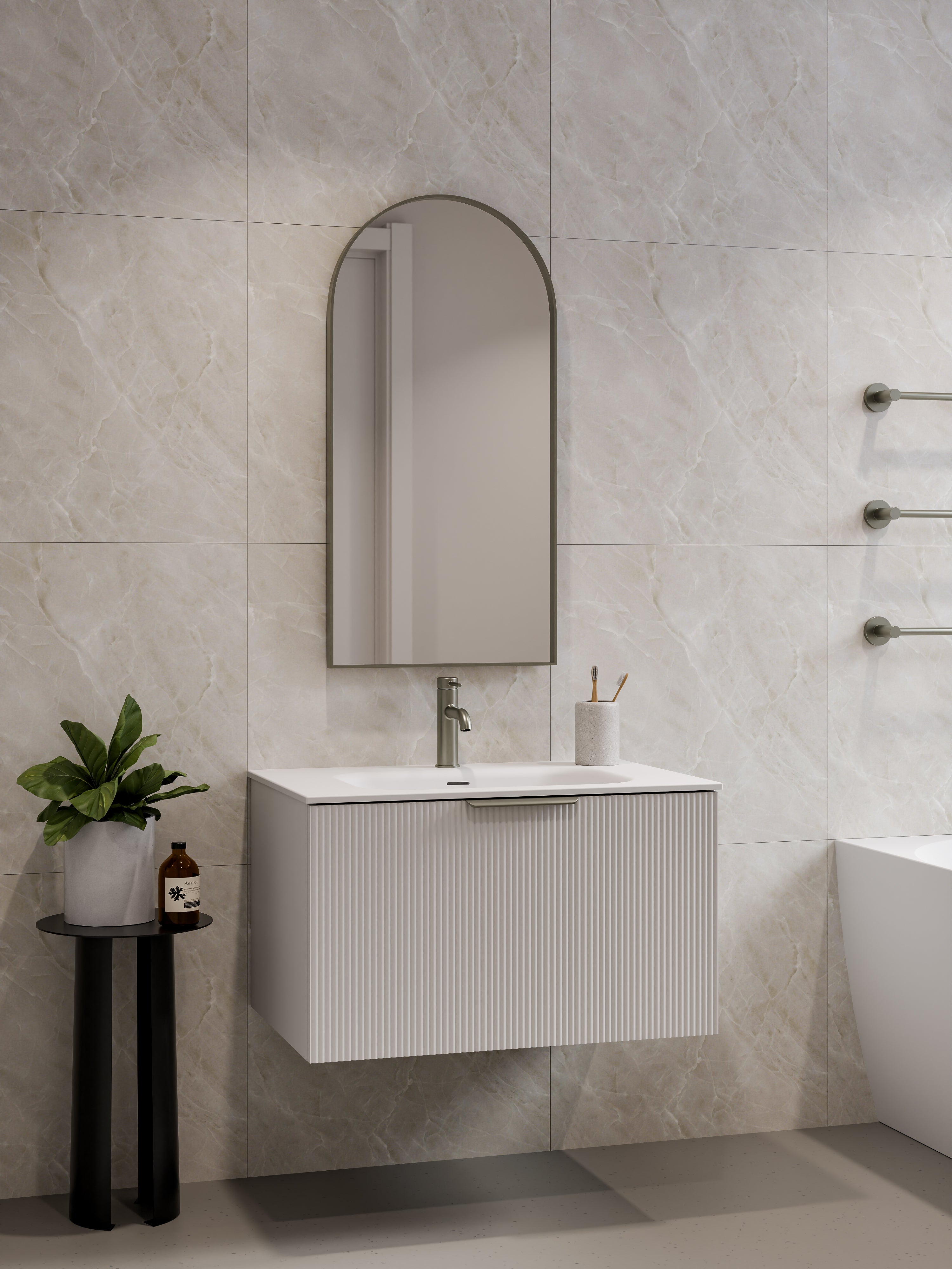 LIneare 750 Vanity | Single Drawer | Navarra Sink | Pillar Front