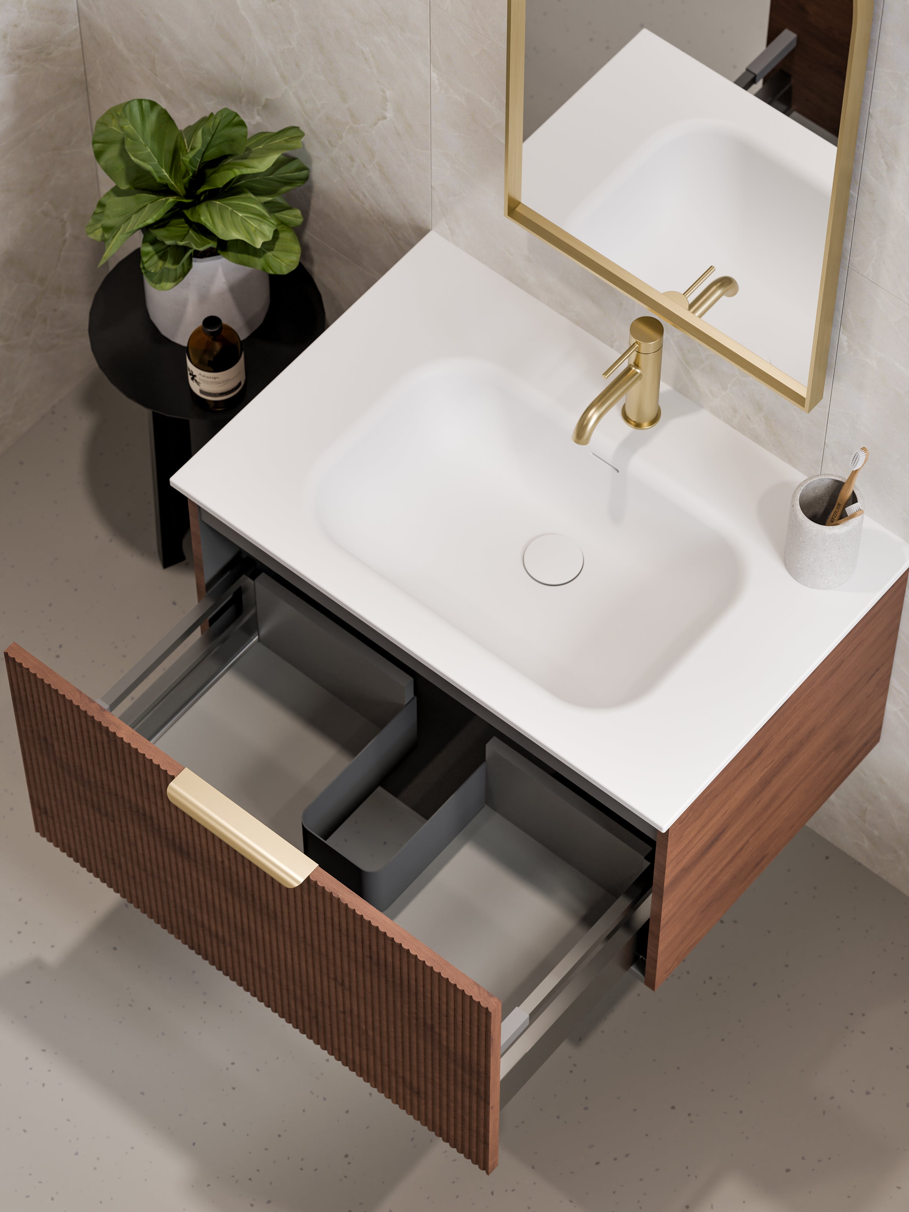 LIneare 750 Vanity | Single Drawer | Navarra Sink | Pillar Front