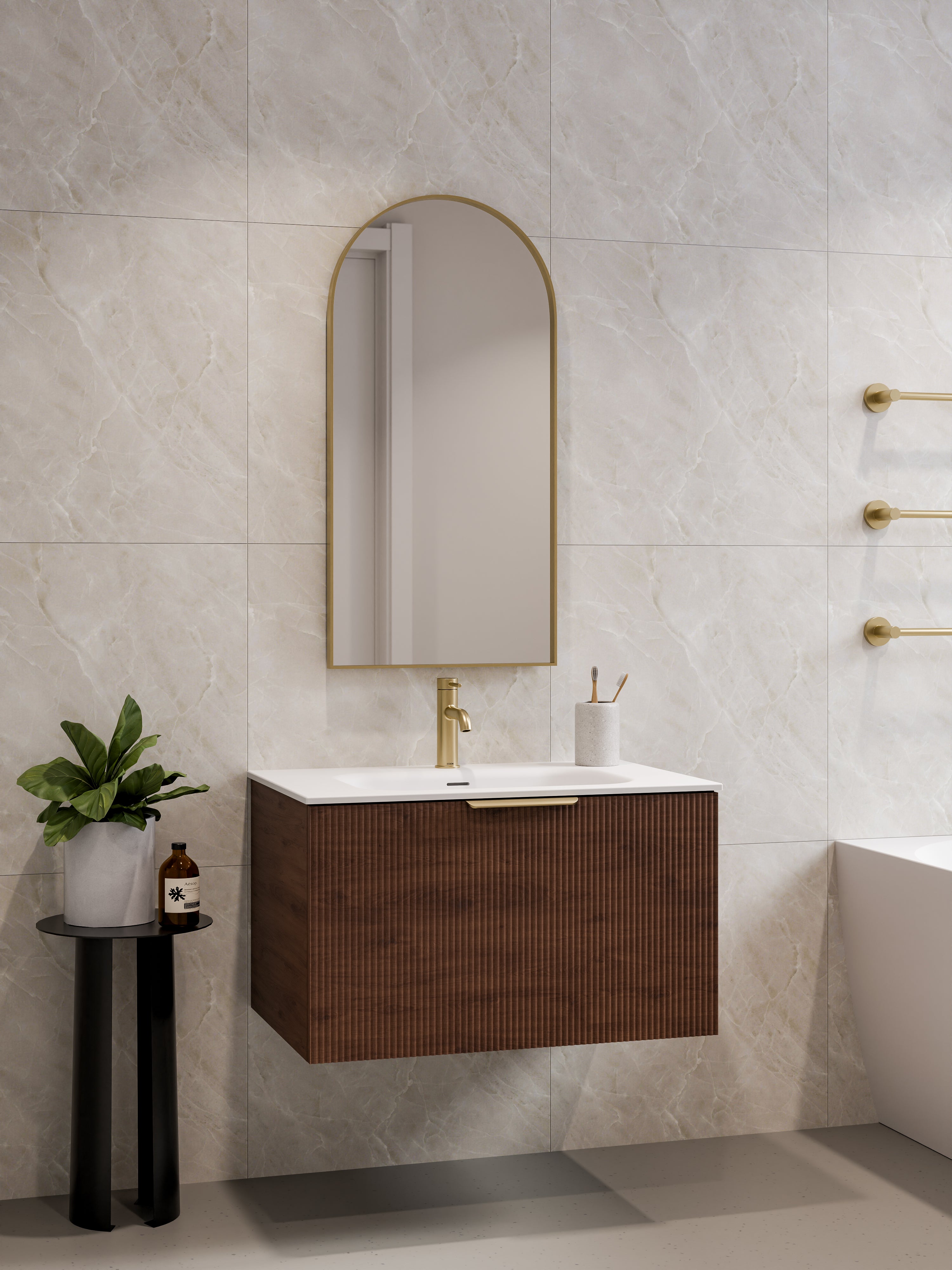 LIneare 750 Vanity | Single Drawer | Navarra Sink | Pillar Front