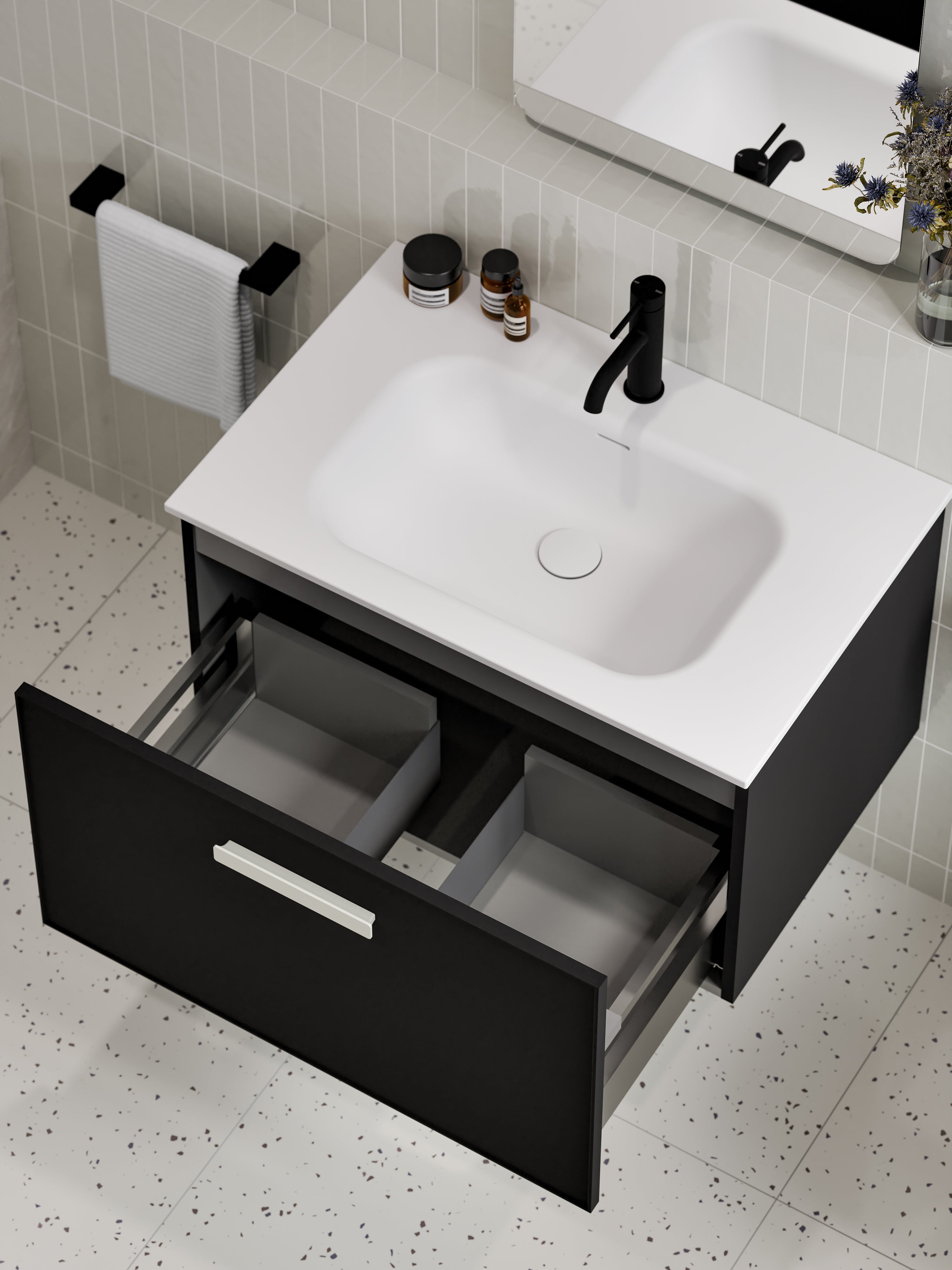 Lineare 750 Vanity | Single Drawer | Navarra Sink | Axel Front