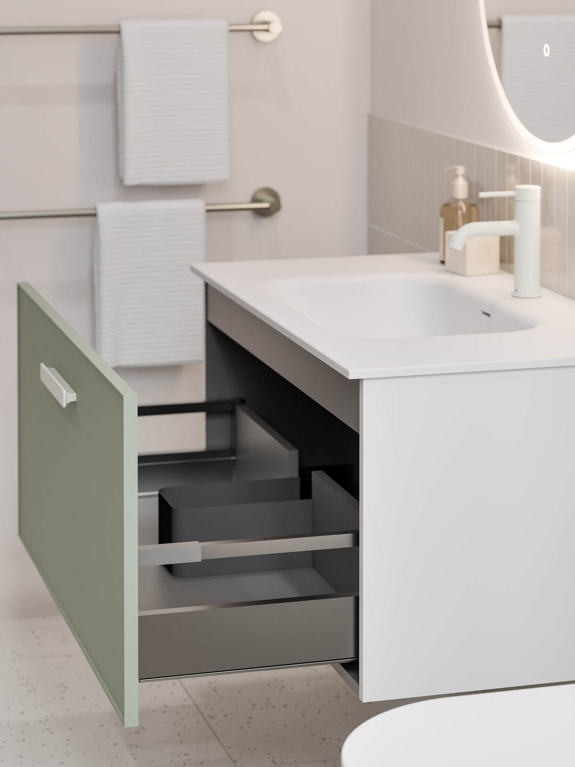 Lineare 900 Vanity | Single Drawer | Navarra Sink | Axel Front