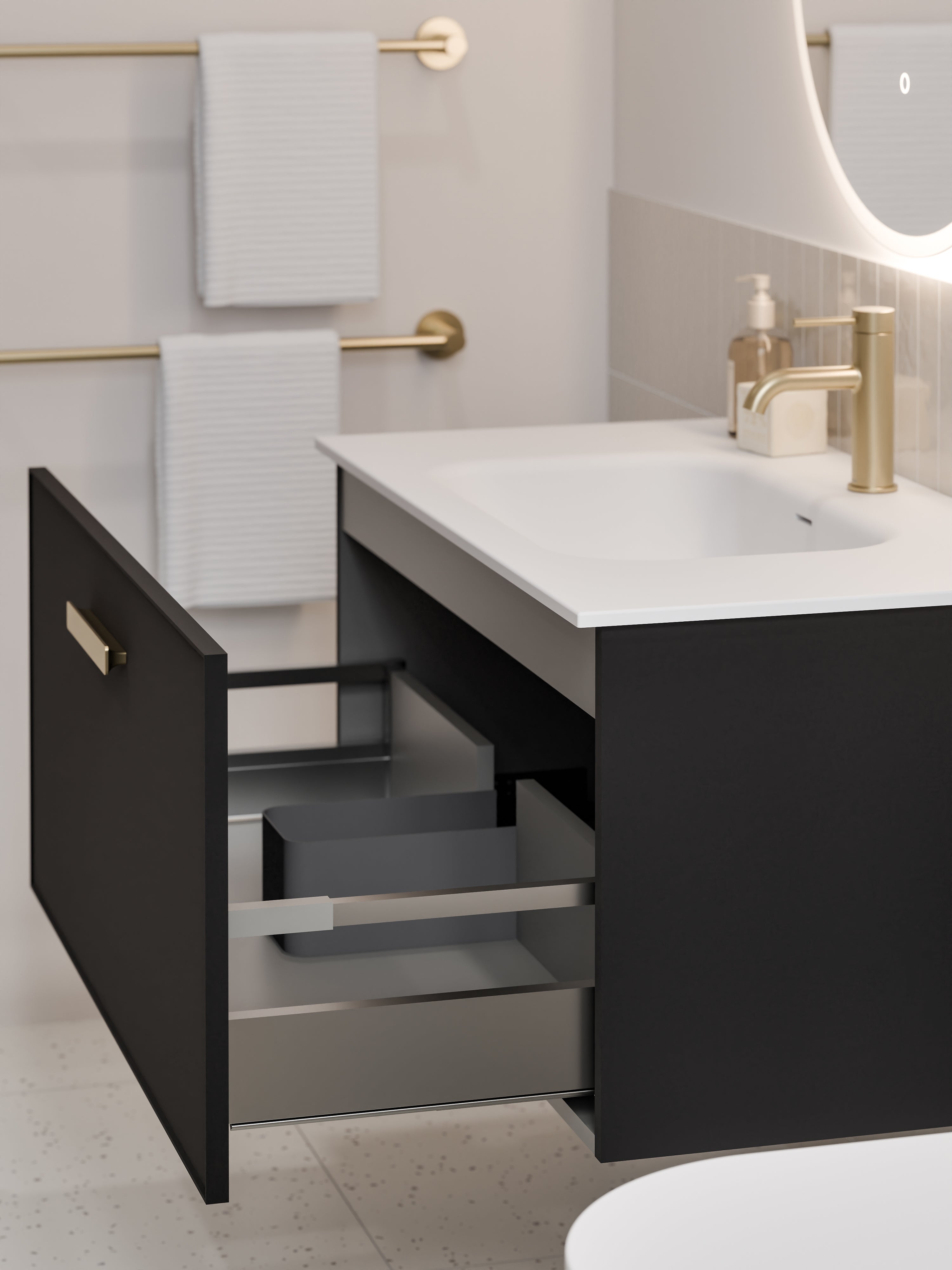 Lineare 900 Vanity | Single Drawer | Navarra Sink | Axel Front