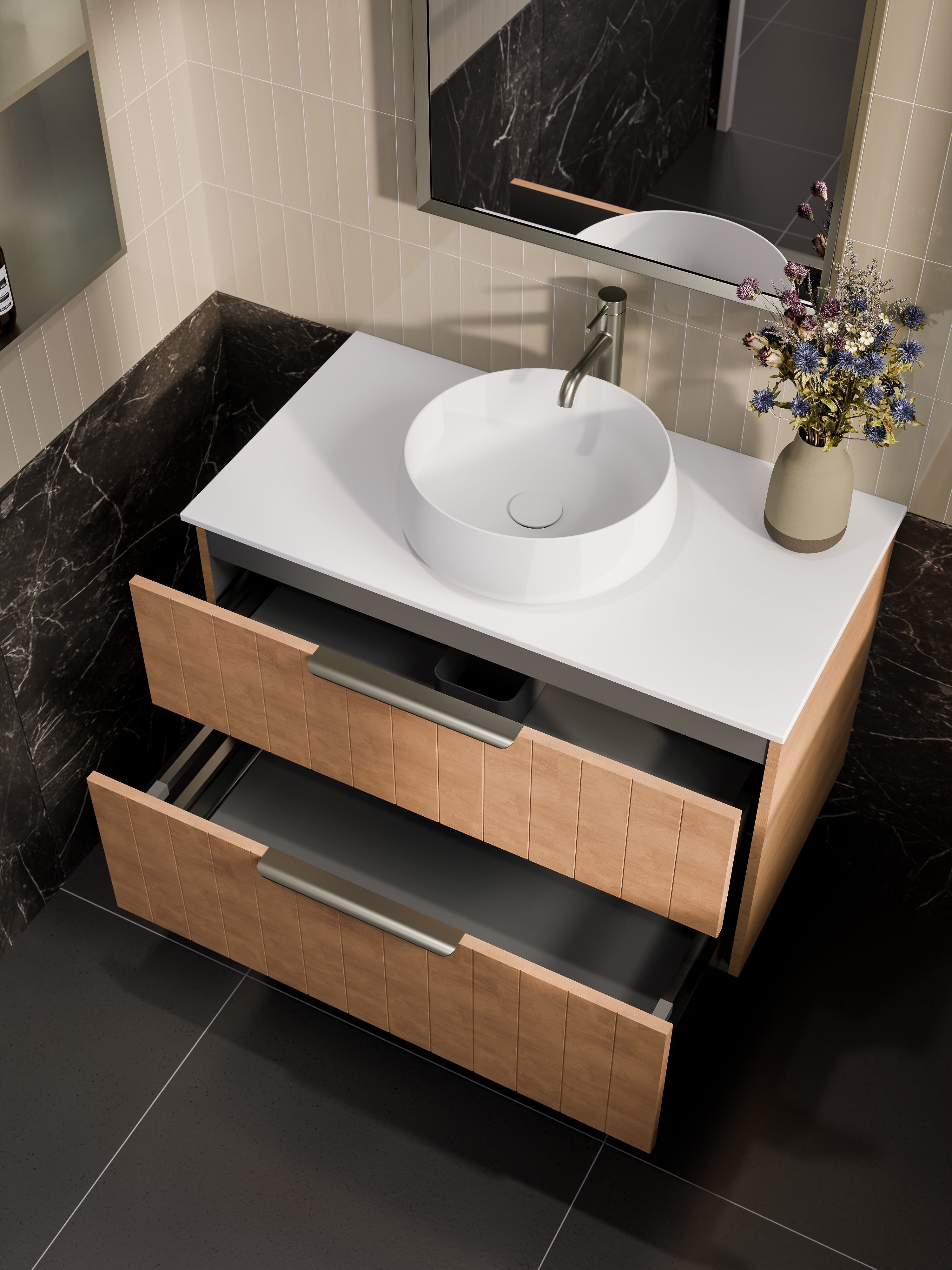 Lineare 900 Vanity | Double Drawer | Flat Slab Top | Coastal Front