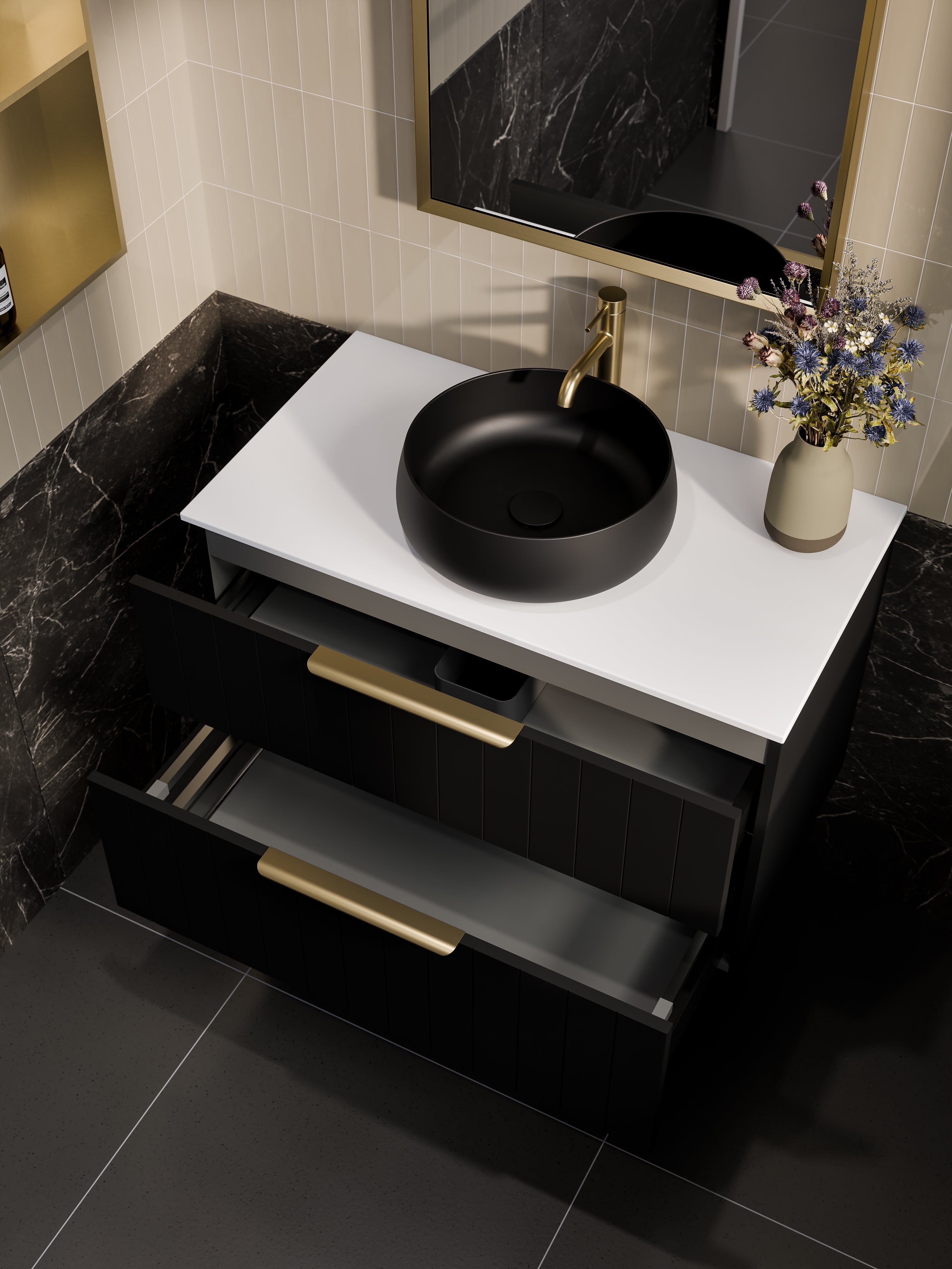 Lineare 900 Vanity | Double Drawer | Flat Slab Top | Coastal Front