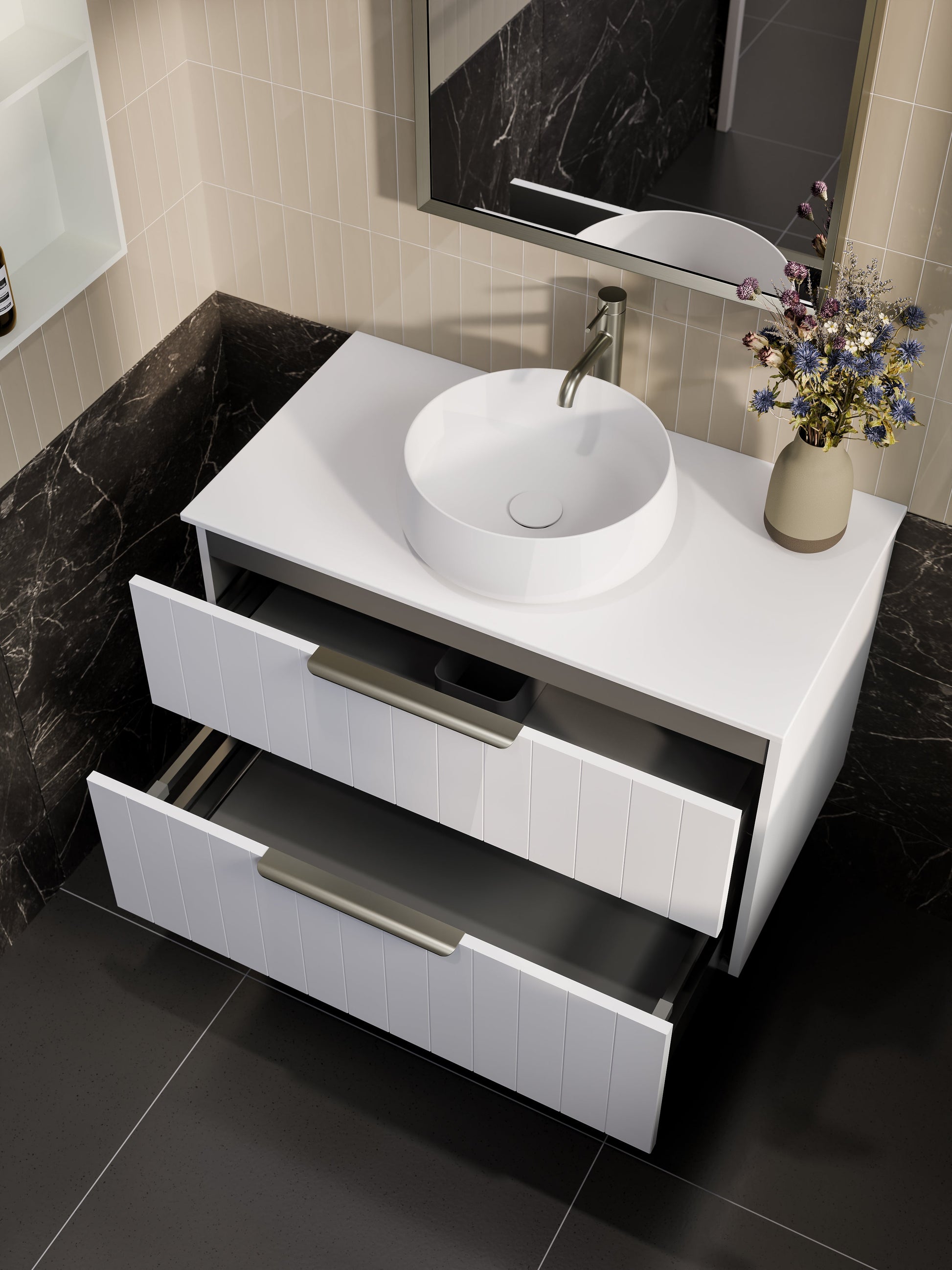 Lineare 900 Vanity | Double Drawer | Flat Slab Top | Coastal Front