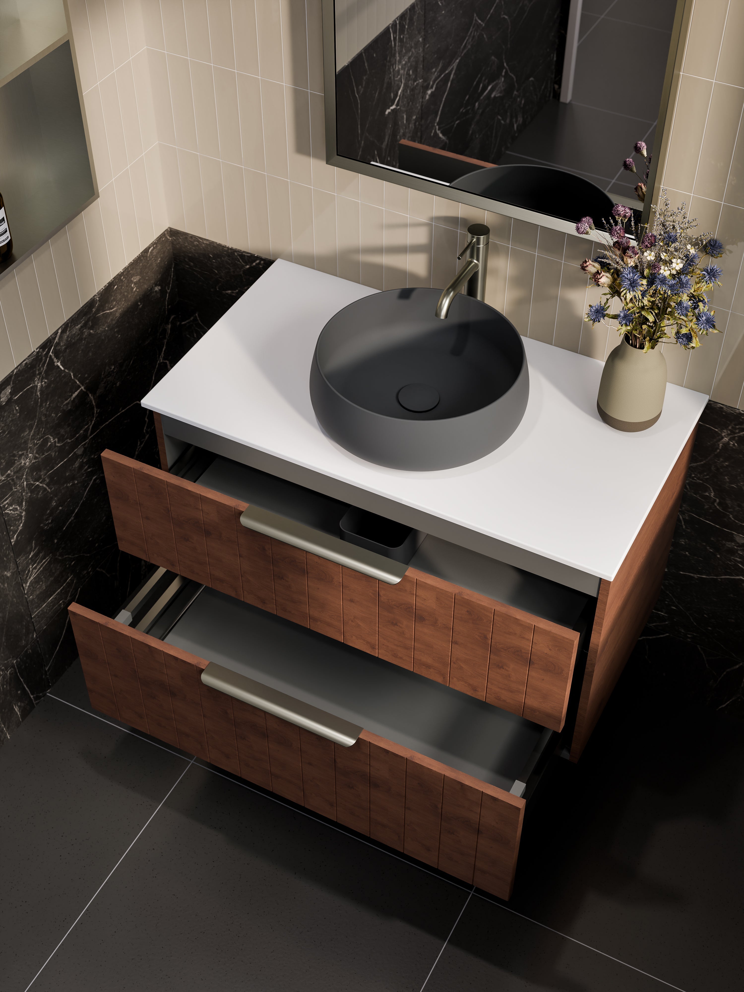 Lineare 900 Vanity | Double Drawer | Flat Slab Top | Coastal Front