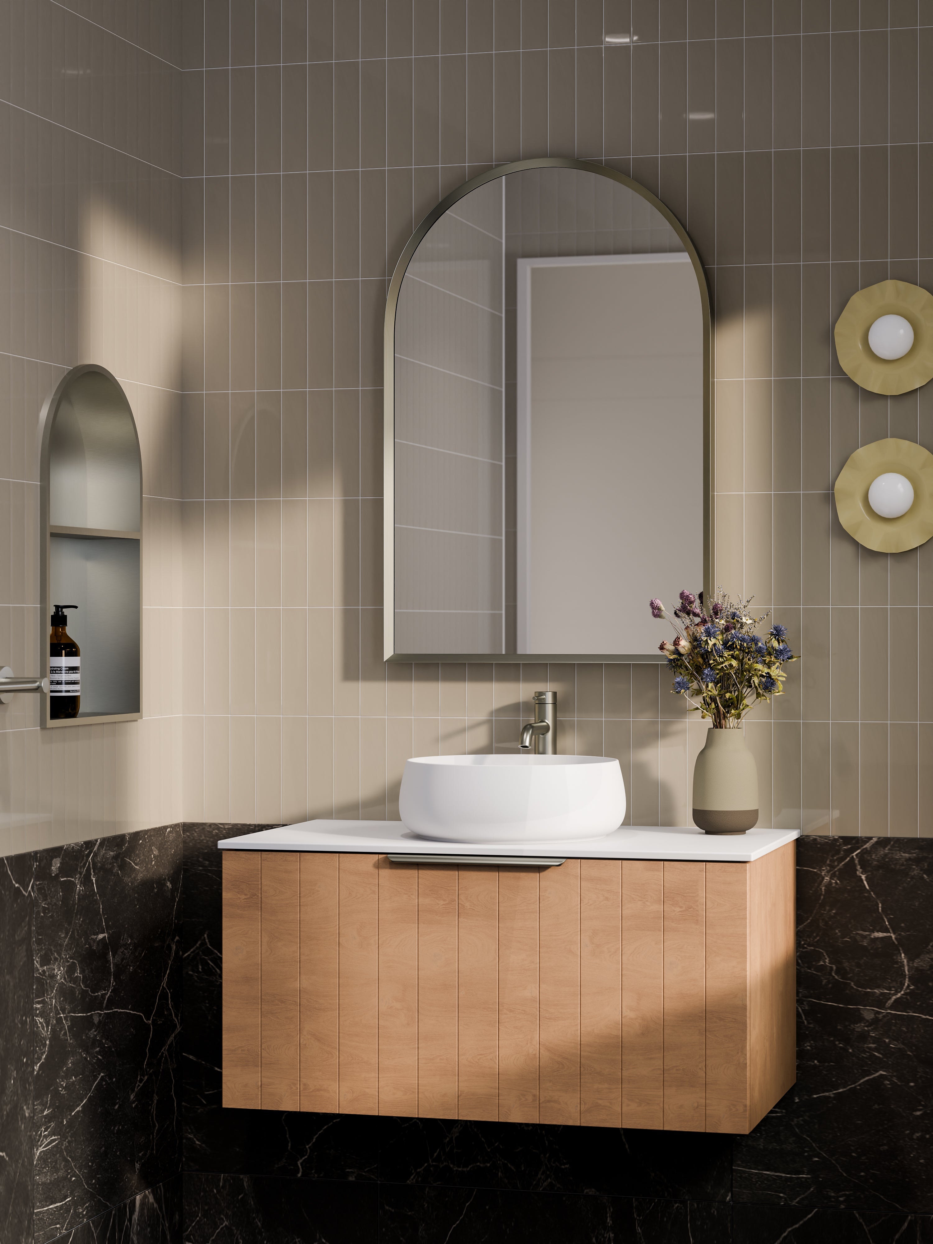 Lineare 900 Vanity | Single Drawer | Flat Slab Top | Coastal Front
