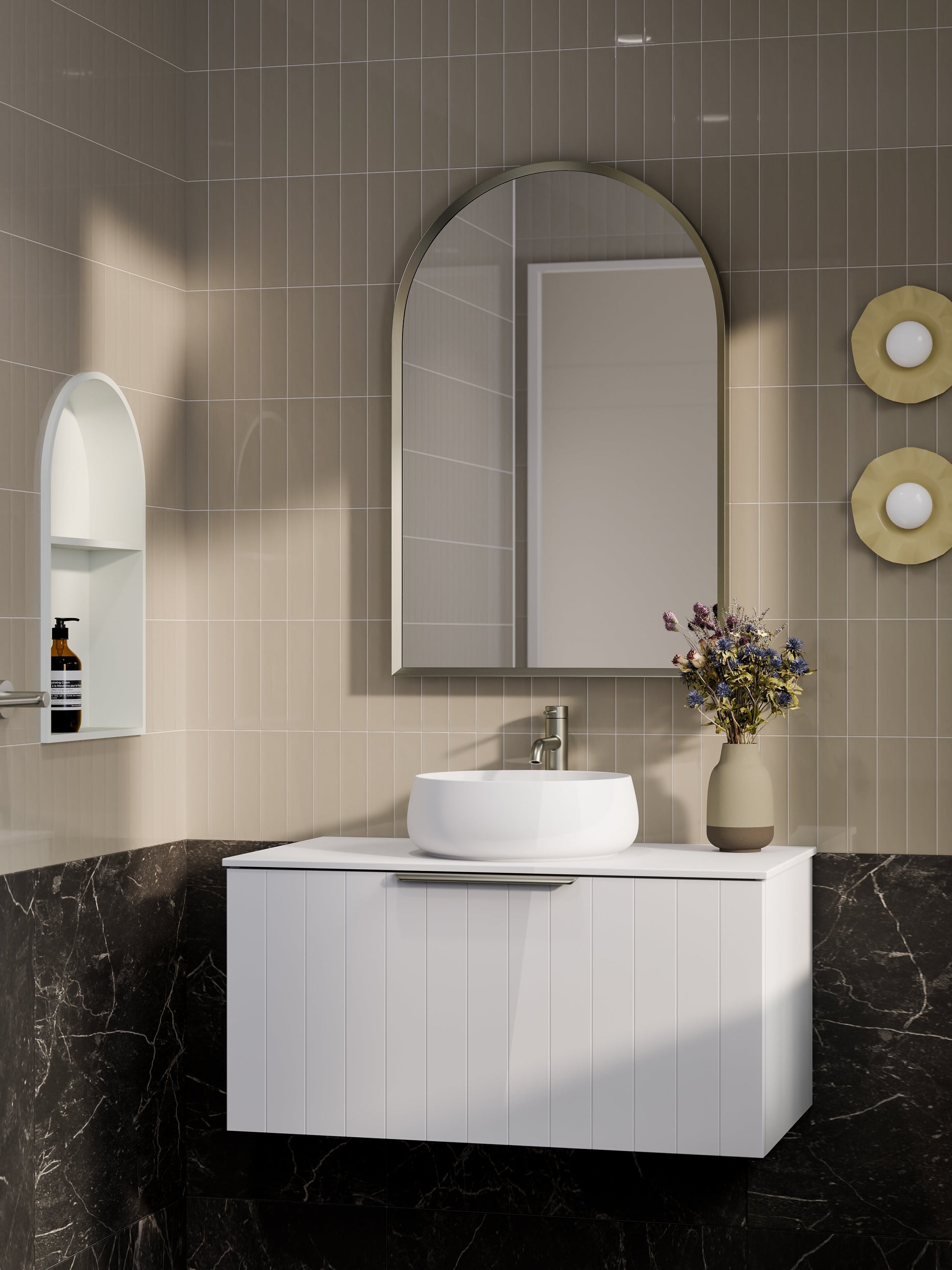 Lineare 900 Vanity | Single Drawer | Flat Slab Top | Coastal Front