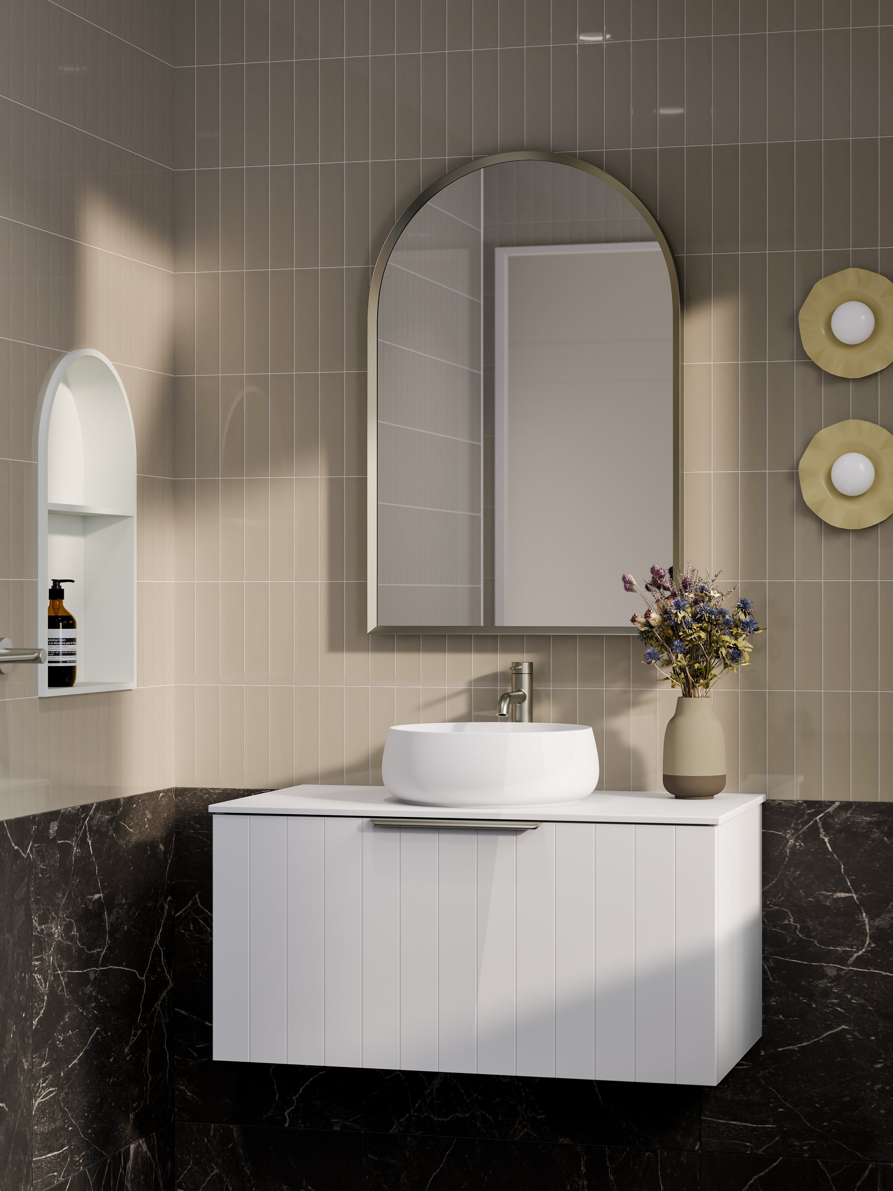 Lineare 900 Vanity | Single Drawer | Flat Slab Top | Coastal Front