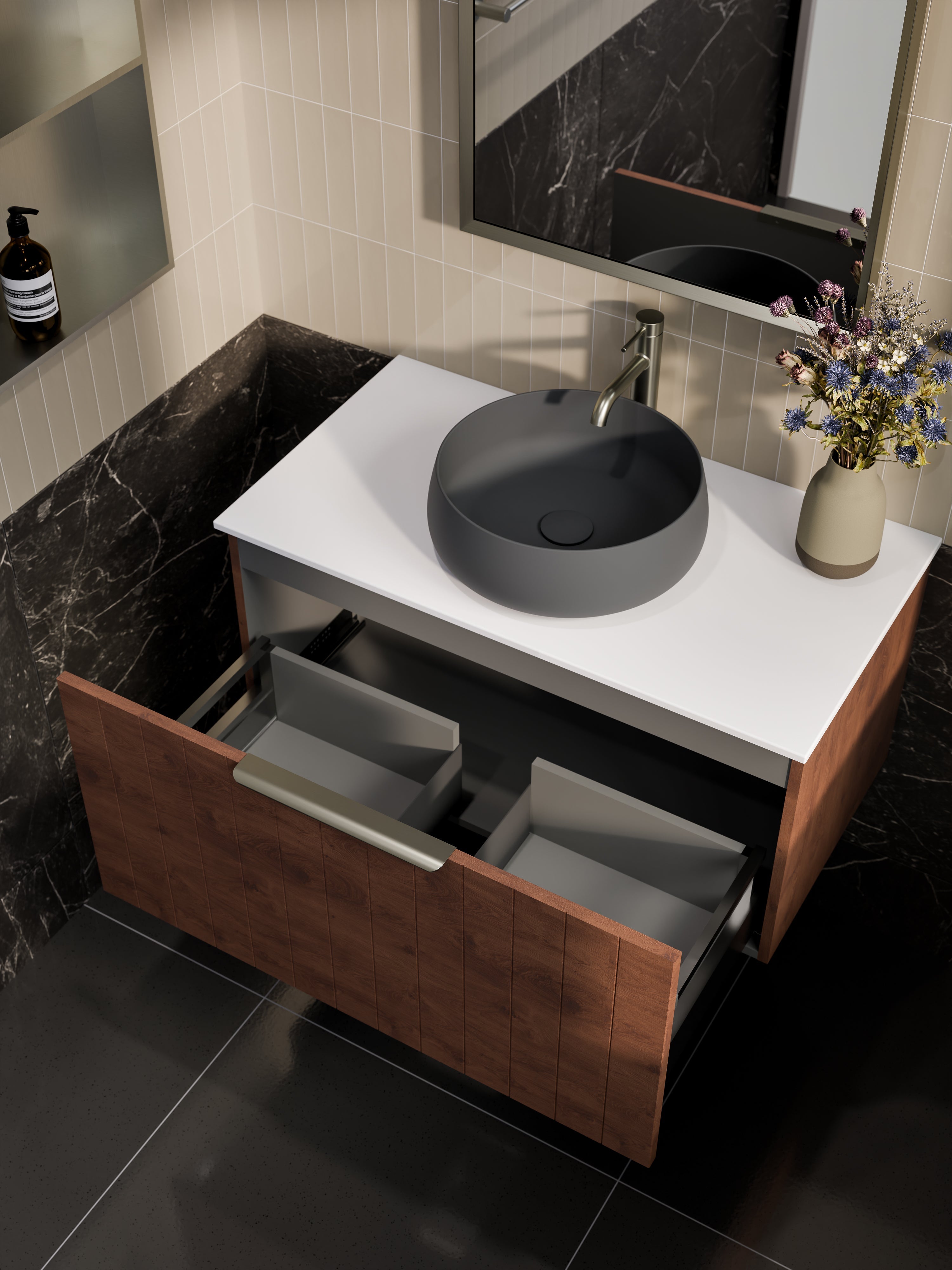 Lineare 900 Vanity | Single Drawer | Flat Slab Top | Coastal Front