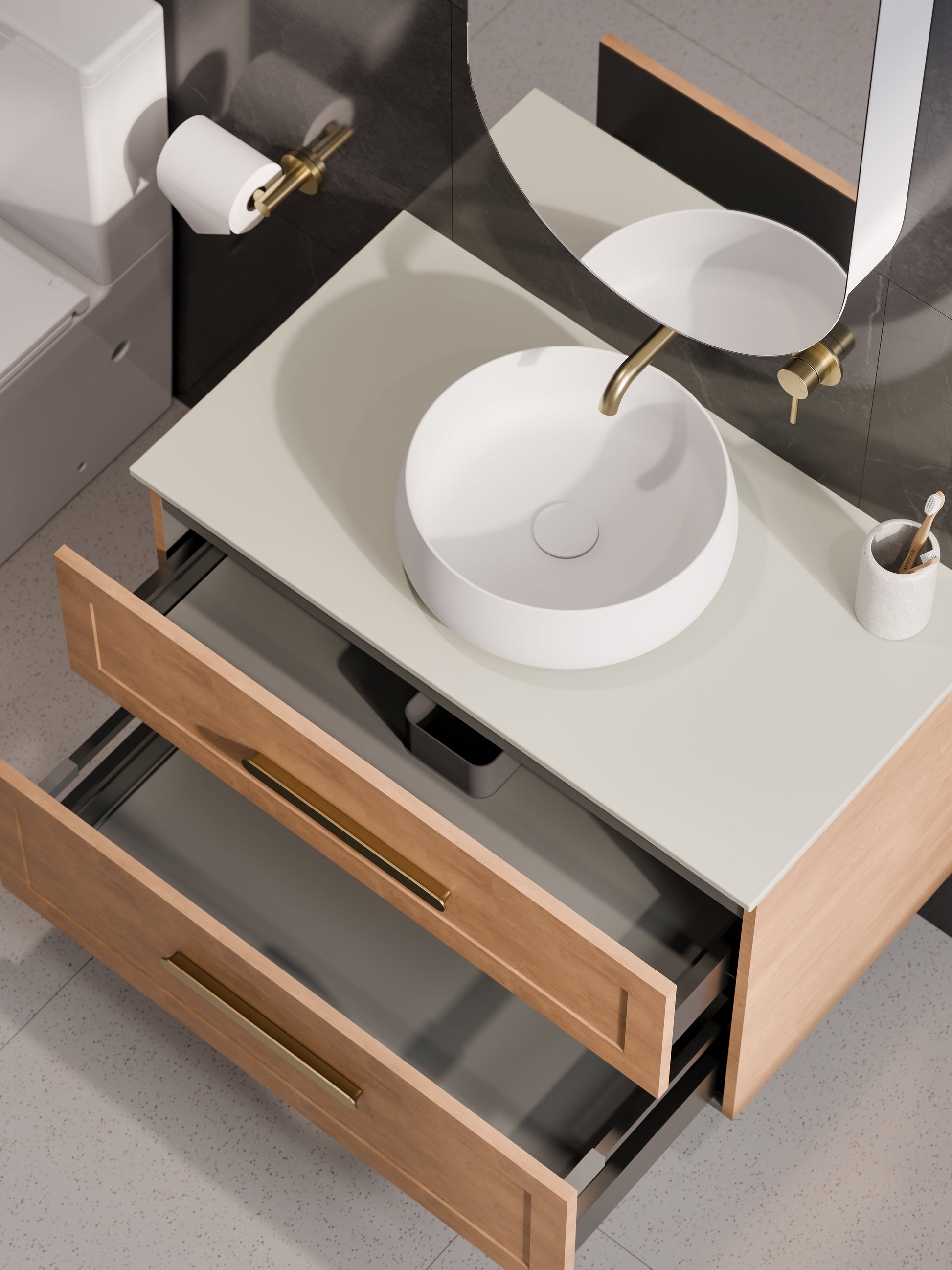Lineare 900 Vanity | Double Drawer | Flat Slab Top | Loft Drawer