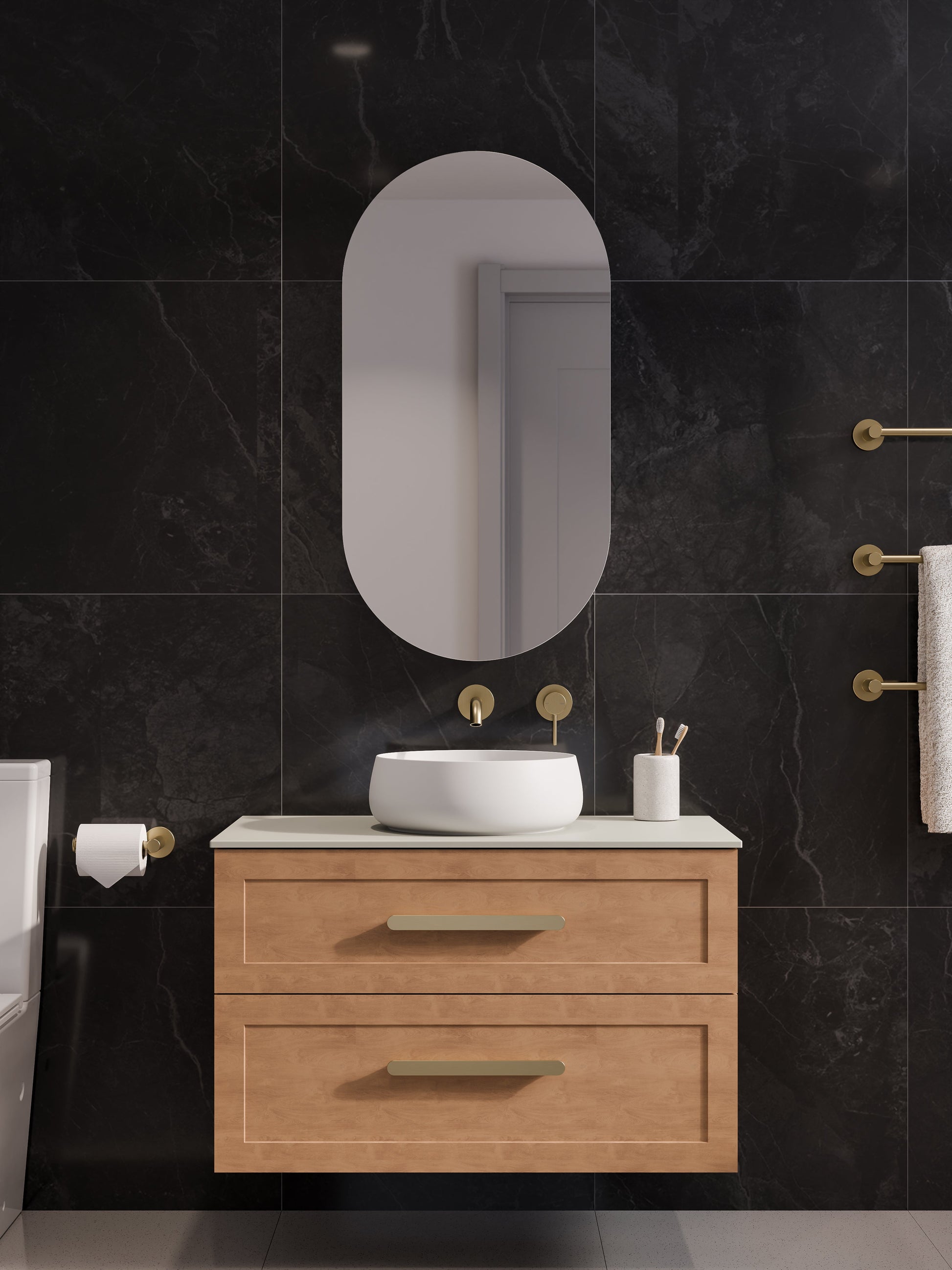 Lineare 900 Vanity | Double Drawer | Flat Slab Top | Loft Drawer