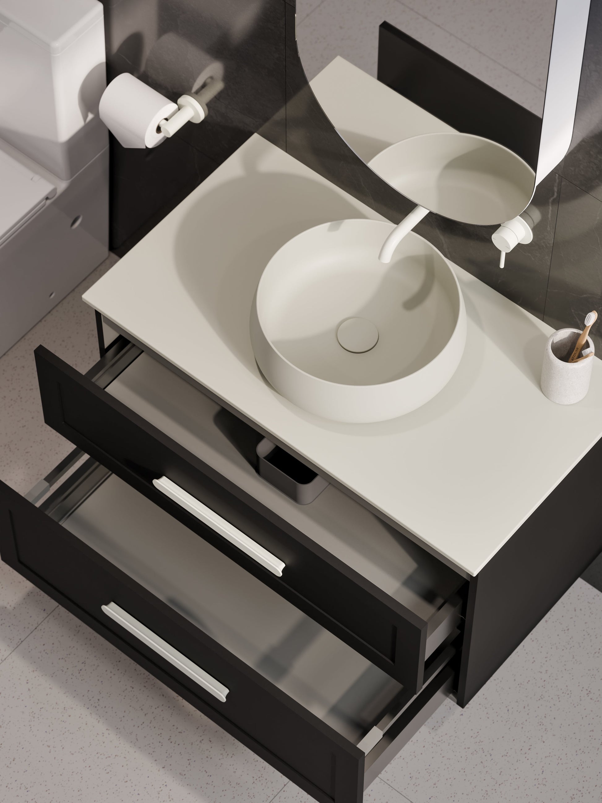 Lineare 900 Vanity | Double Drawer | Flat Slab Top | Loft Drawer