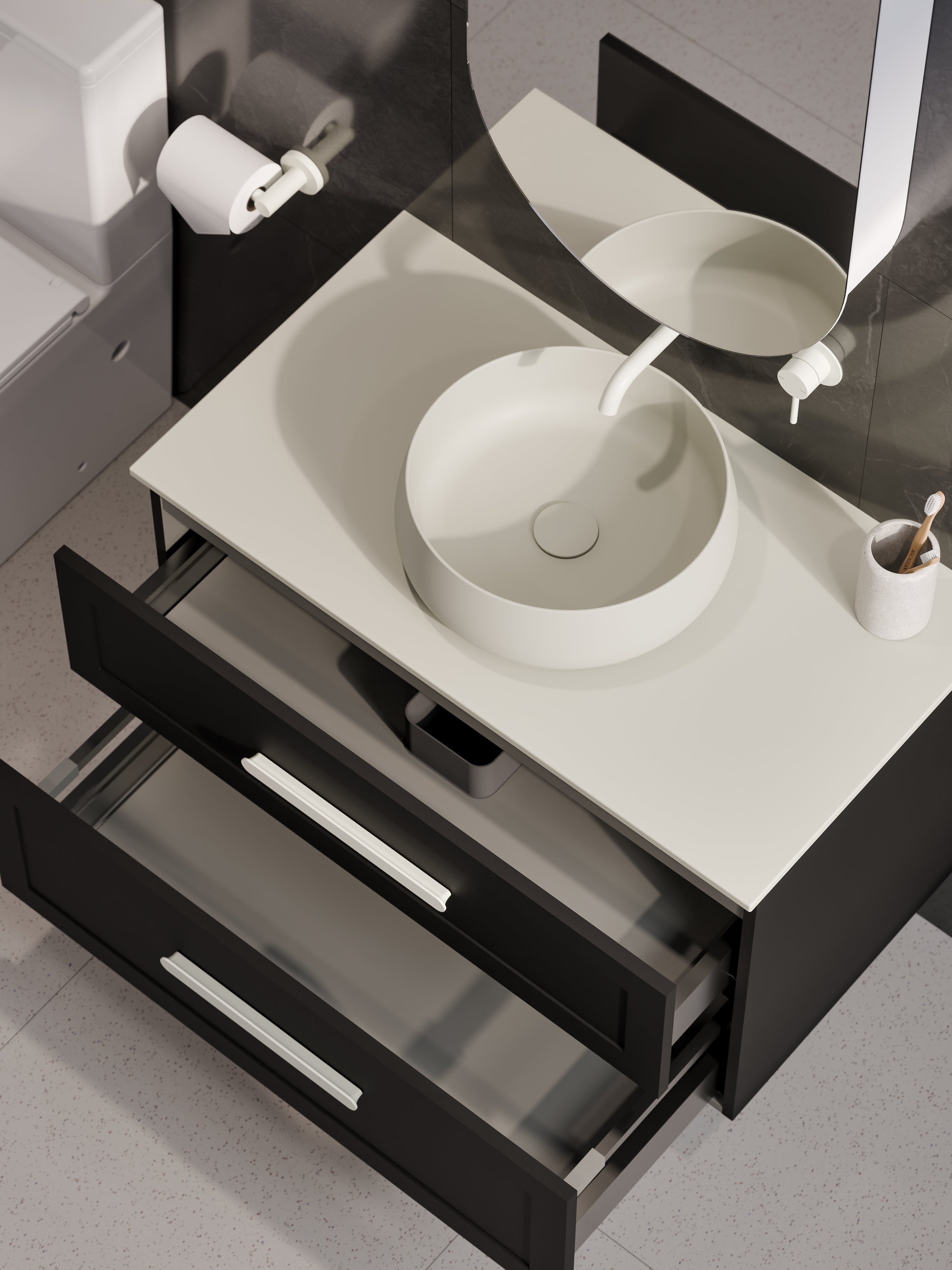 Lineare 900 Vanity | Double Drawer | Flat Slab Top | Loft Drawer