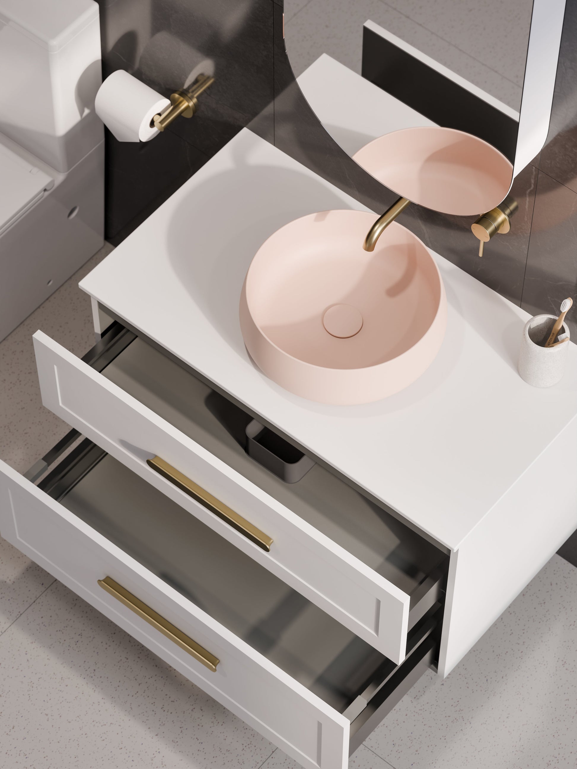 Lineare 900 Vanity | Double Drawer | Flat Slab Top | Loft Drawer