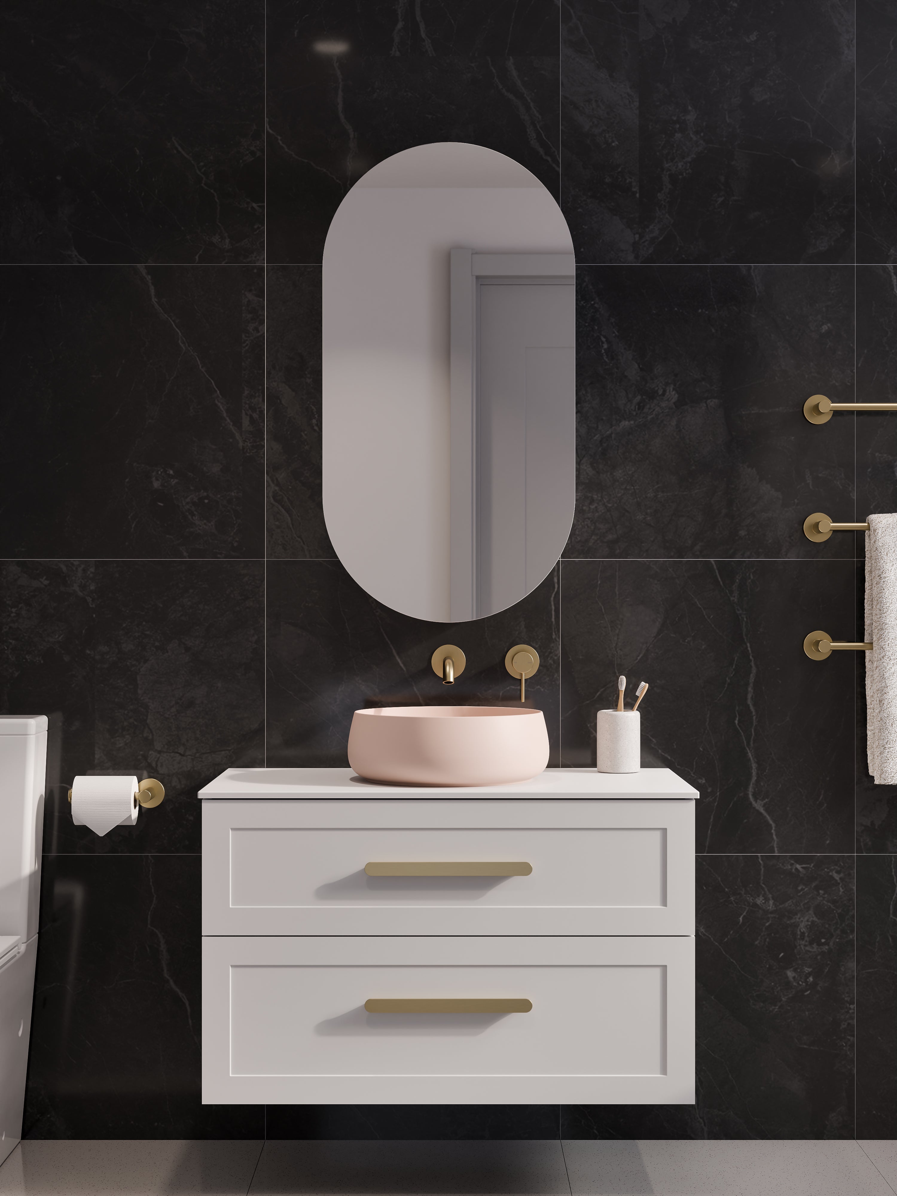 Lineare 900 Vanity | Double Drawer | Flat Slab Top | Loft Drawer