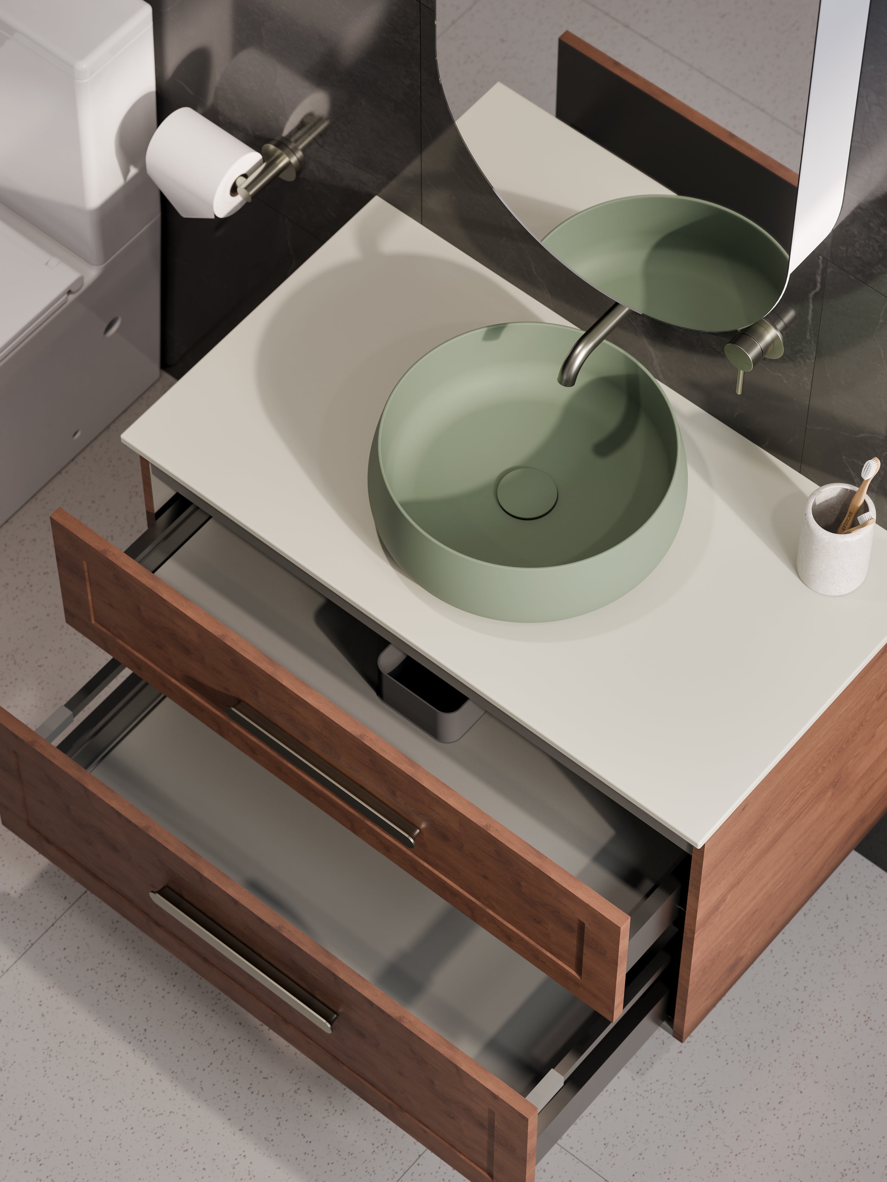 Lineare 900 Vanity | Double Drawer | Flat Slab Top | Loft Drawer
