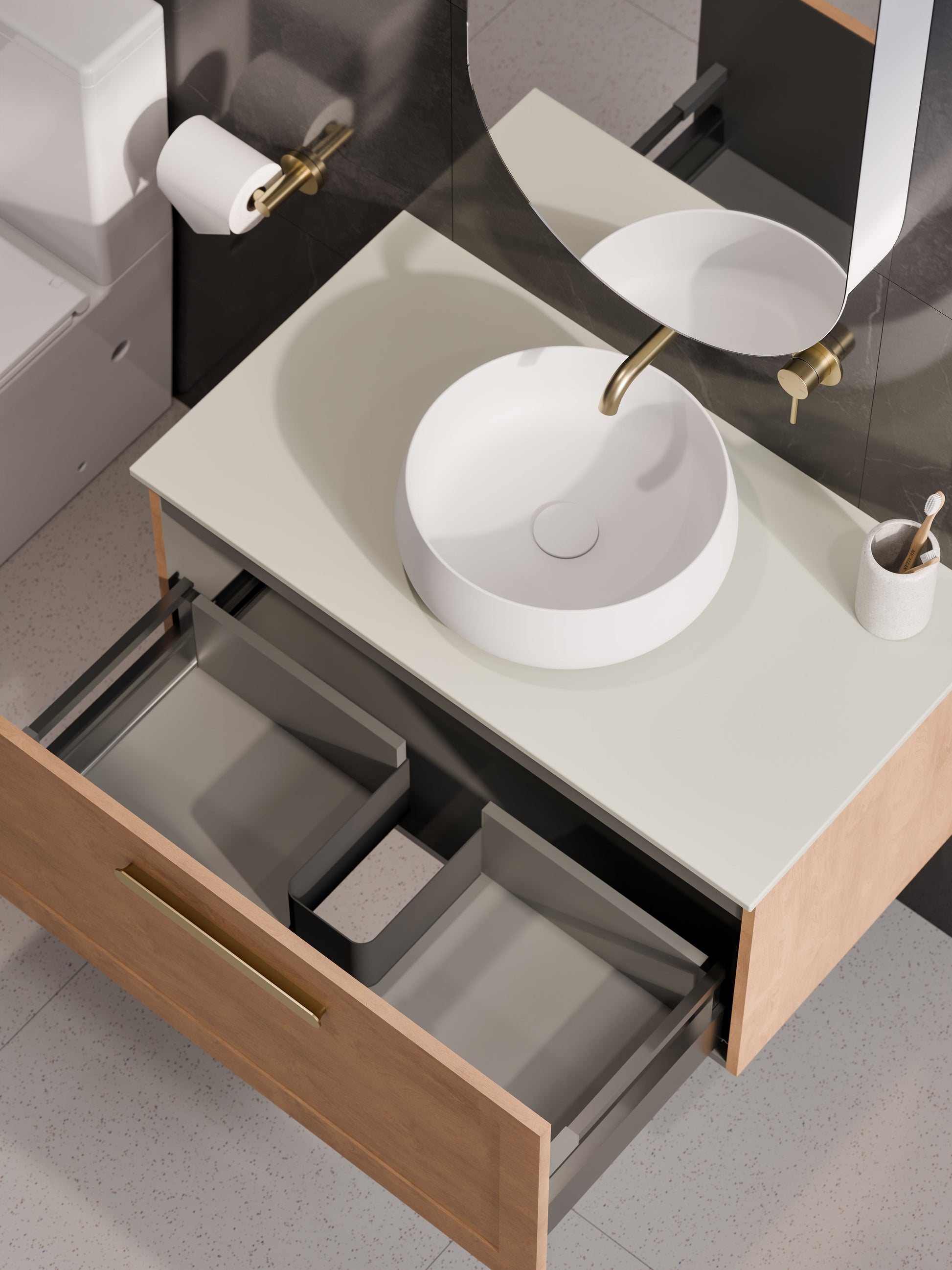 Lineare 900 Vanity | Single Drawer | Flat Slab Top | Loft Front