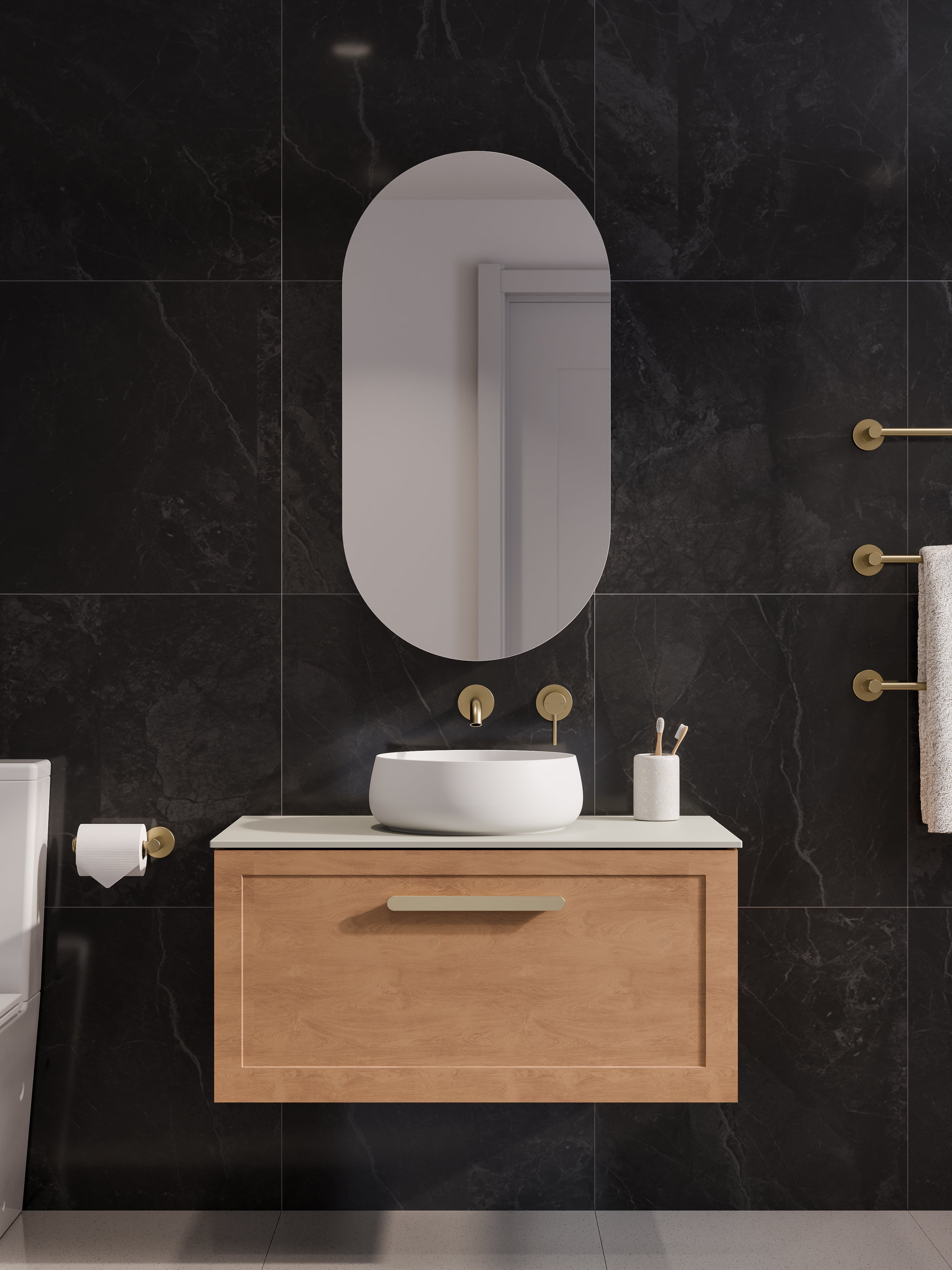 Lineare 900 Vanity | Single Drawer | Flat Slab Top | Loft Front