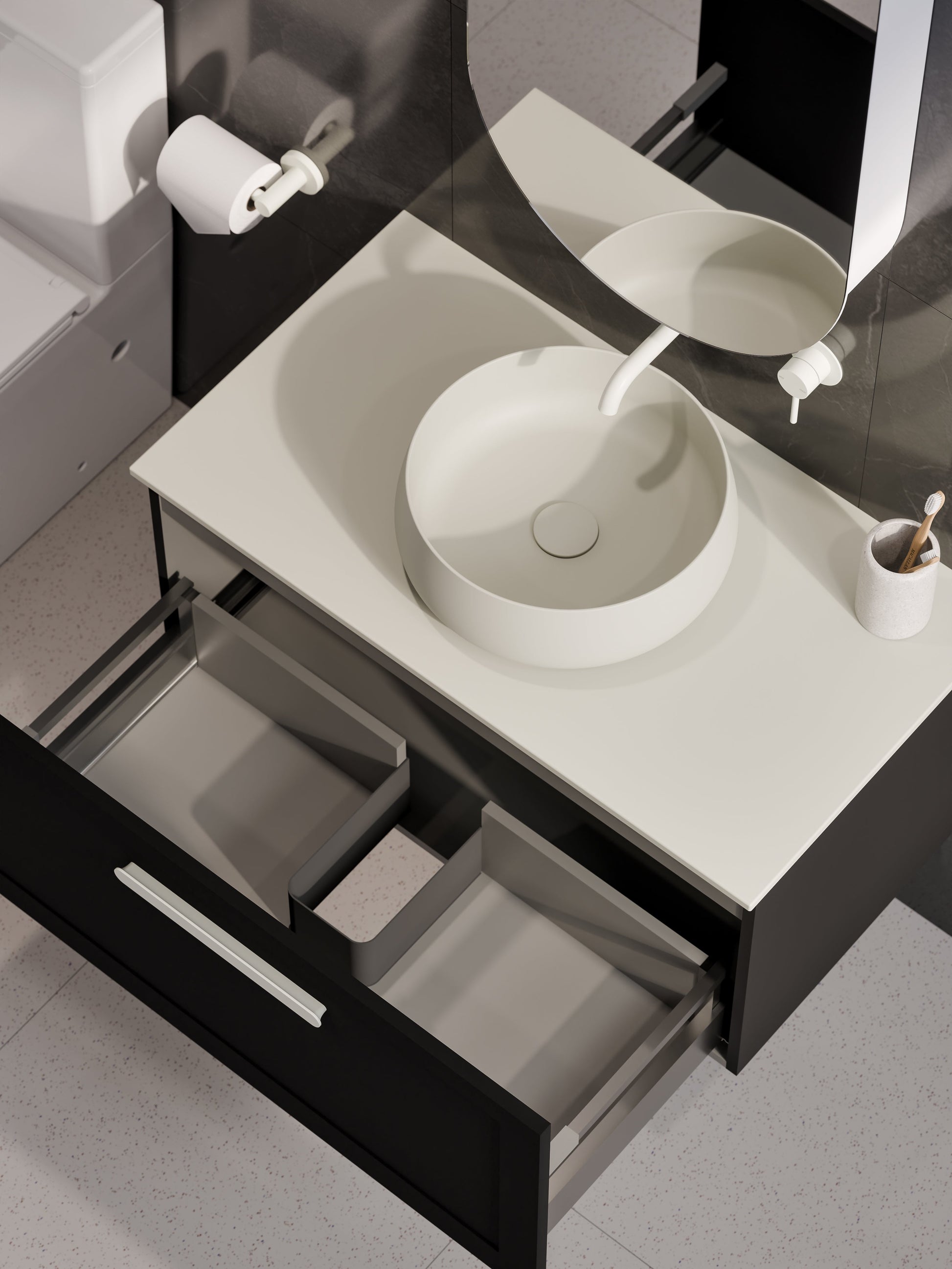 Lineare 900 Vanity | Single Drawer | Flat Slab Top | Loft Front
